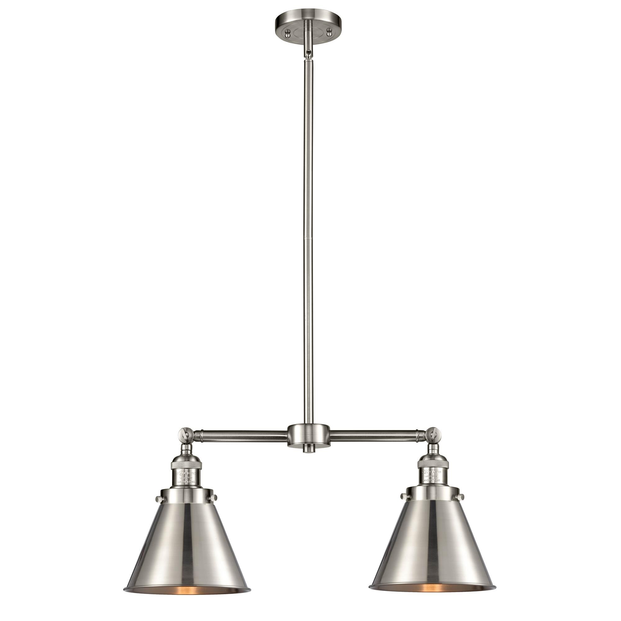 Shown in Satin Nickel finish and Metal - Brushed Satin Nickel - Cone shade