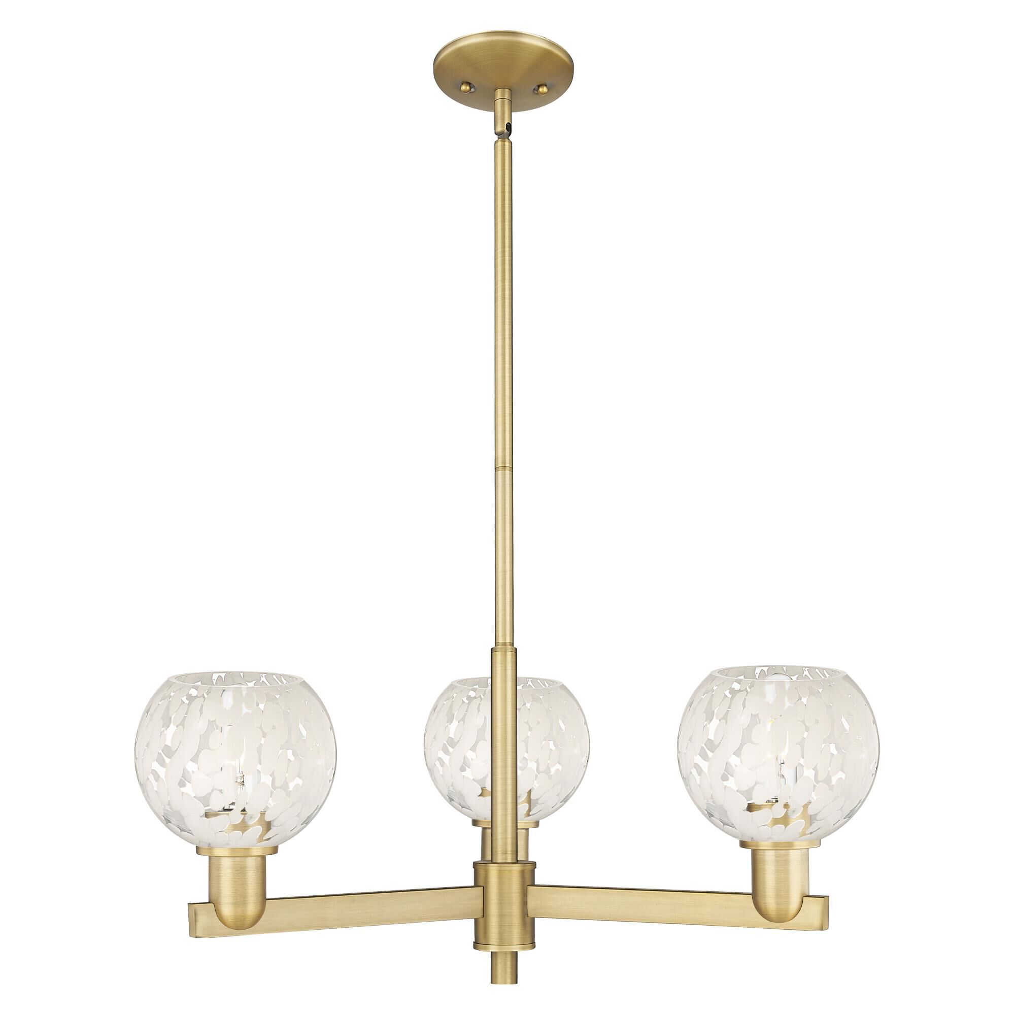 Shown in Brushed Brass finish and White Mouchette glass