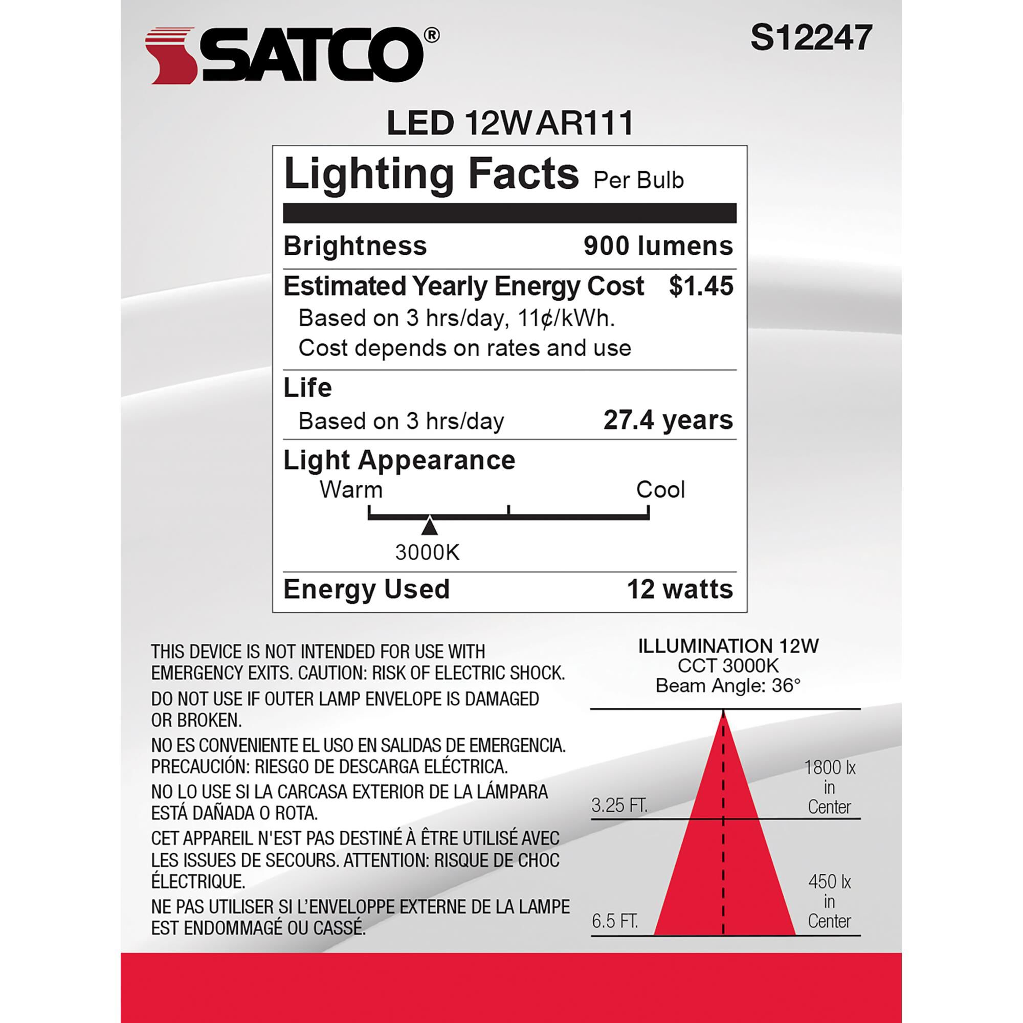 12 Watt 3000K AR111 LED Light Bulb by Satco