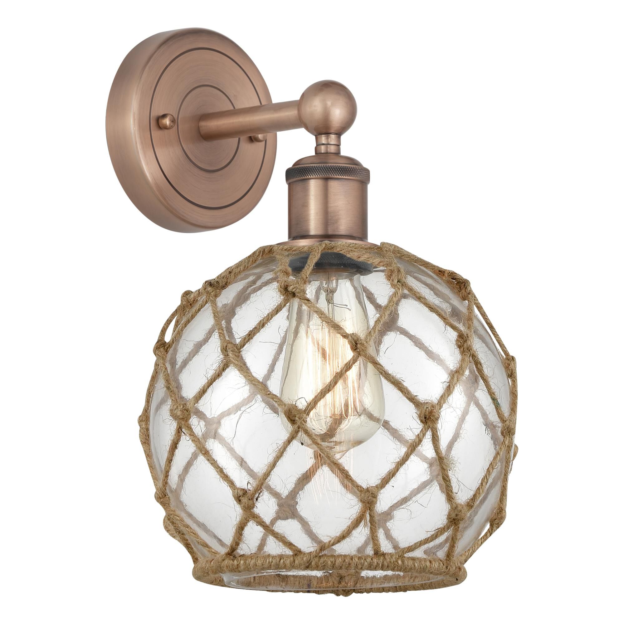 Shown in Antique Copper finish and Clear with Brown Rope glass
