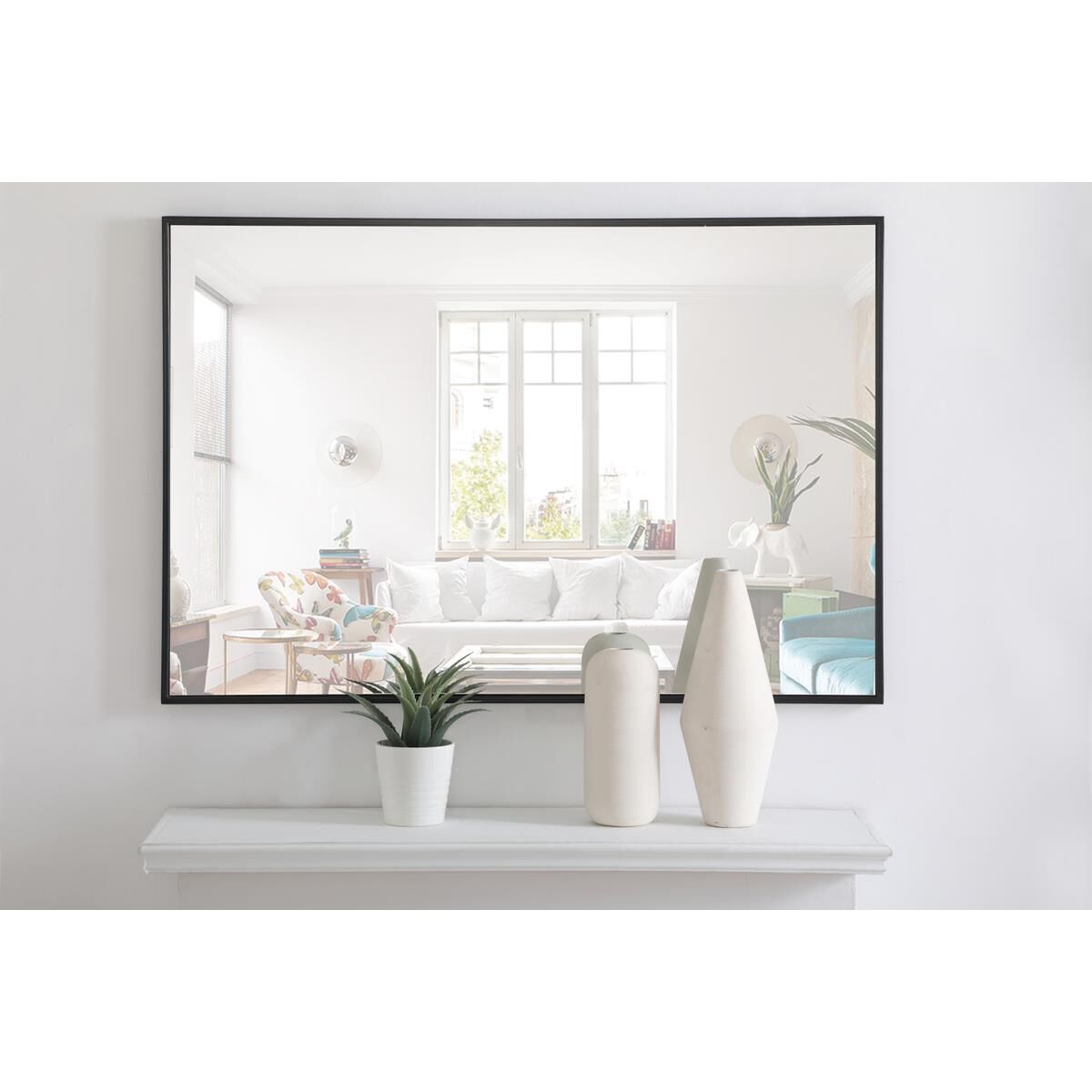 Shown in Black finish and Clear Mirror Beveled glass