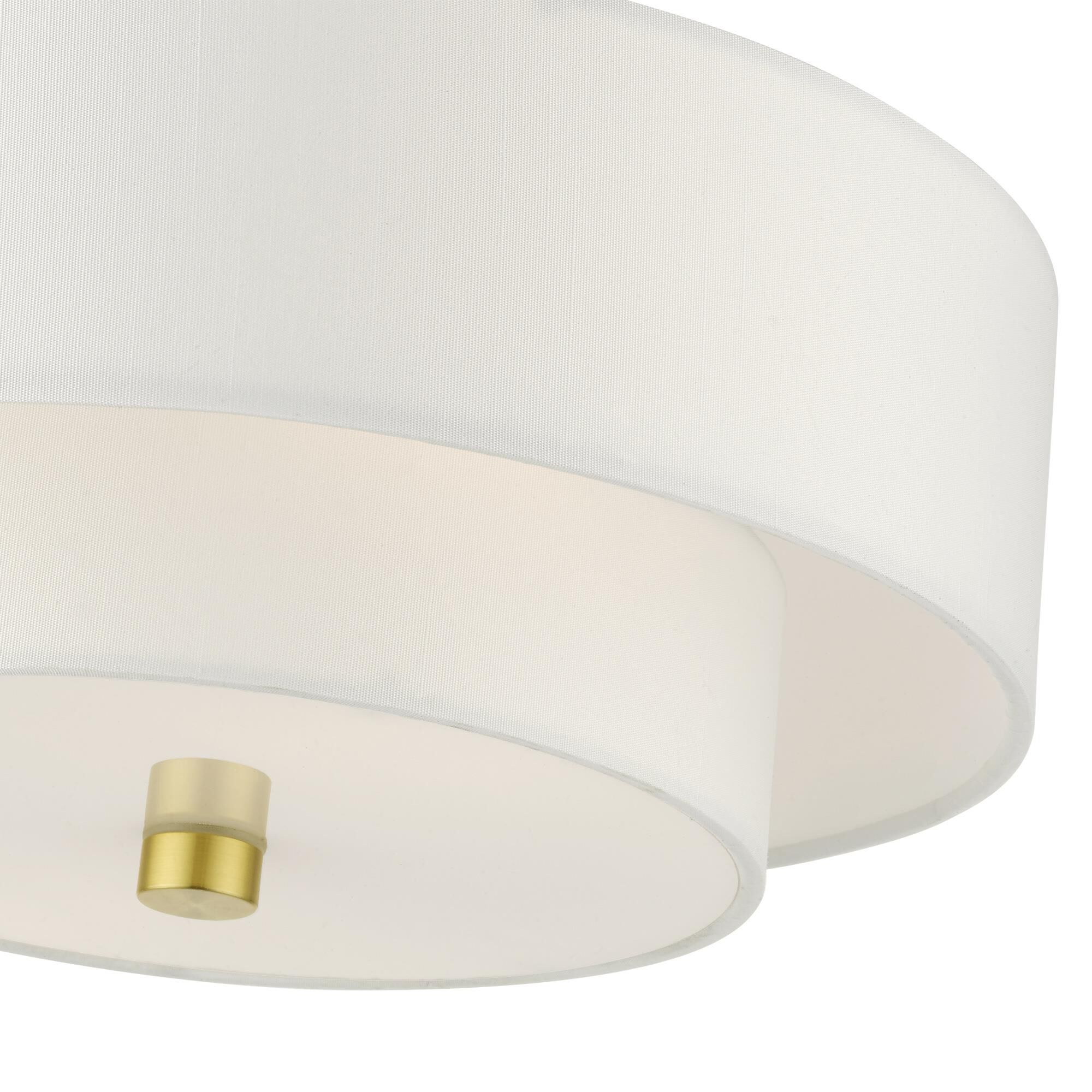 Shown in Satin Brass finish and Hand Crafted Hardback  Completely Finished With Off-White Color Fabric Outside and Inside shade