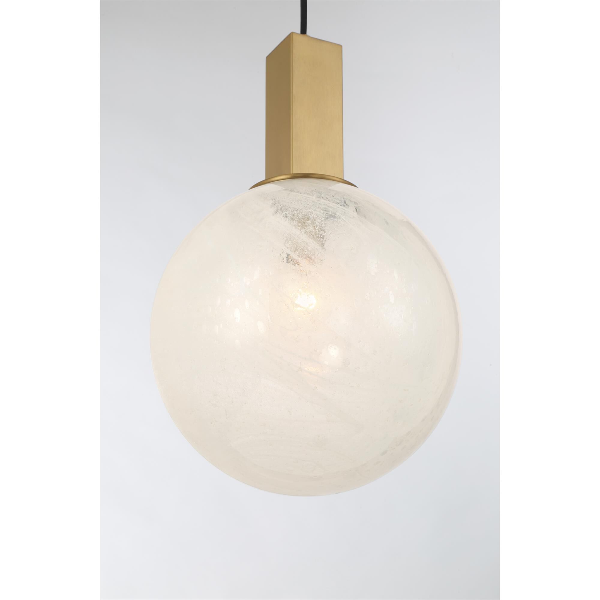 Shown in Legacy Brass finish and White Bubble glass