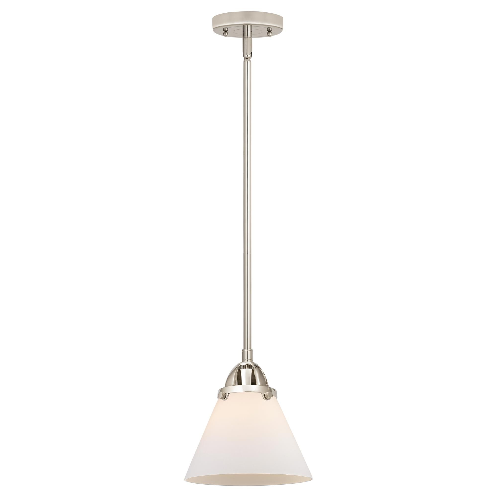 Shown in Polished Nickel finish and Matte White Cased Large Cone glass and No Shade shade