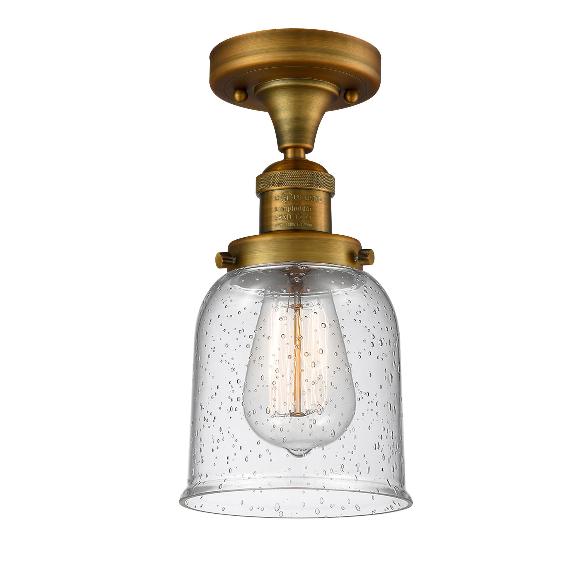 Shown in Brushed Brass finish and Seedy glass