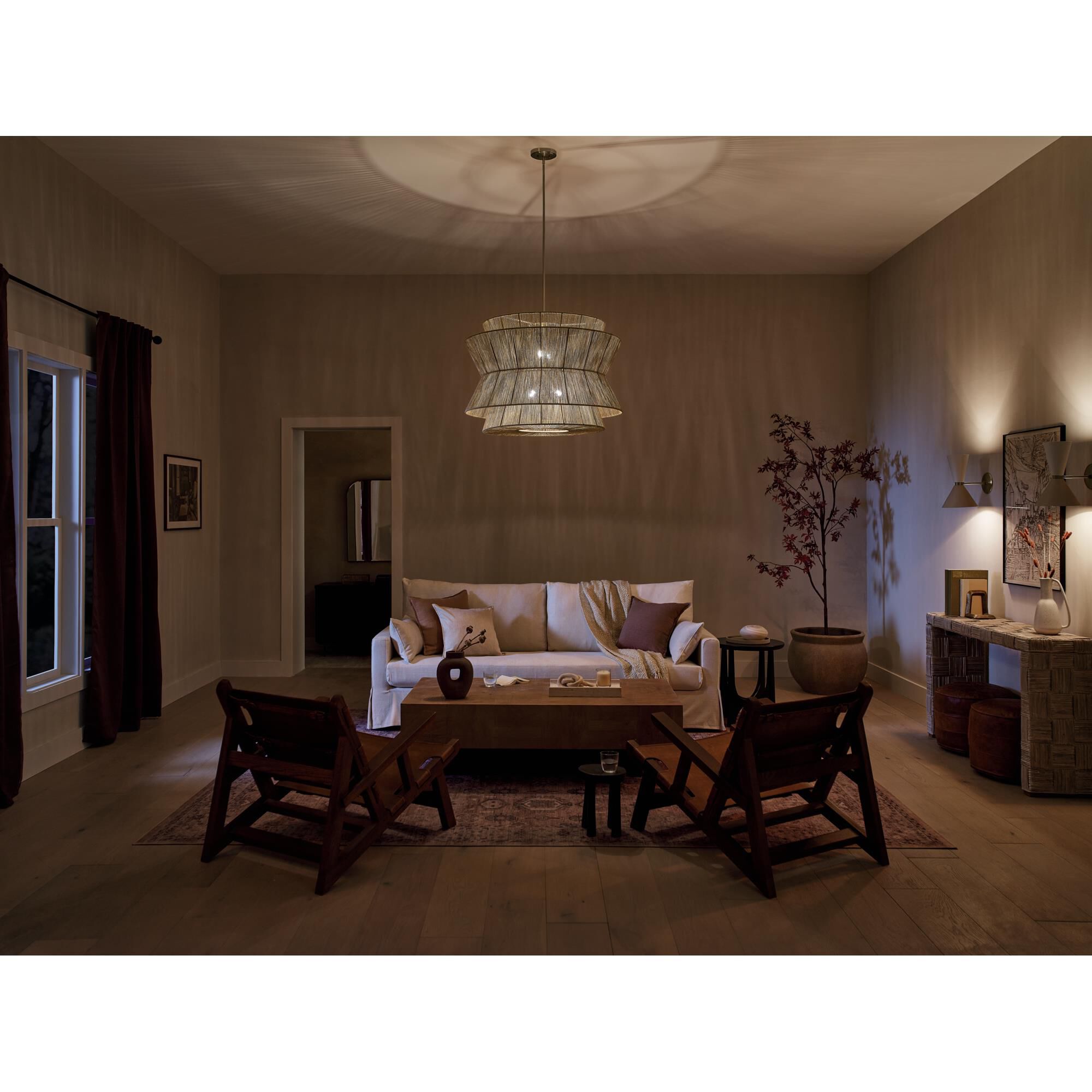 Shown in Champagne Bronze finish and Natural Fibers Textured shade