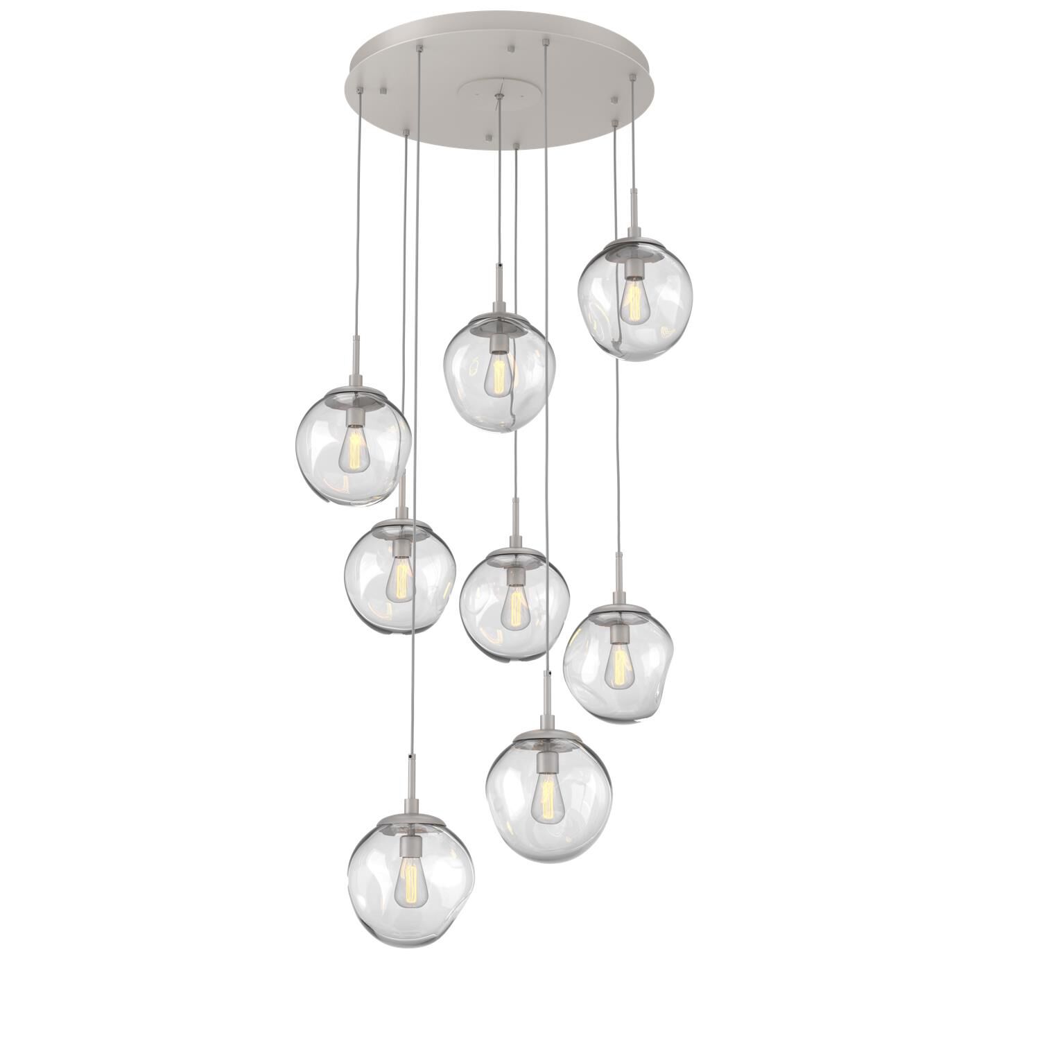 Shown in Metallic Beige Silver finish and Blown Clear glass