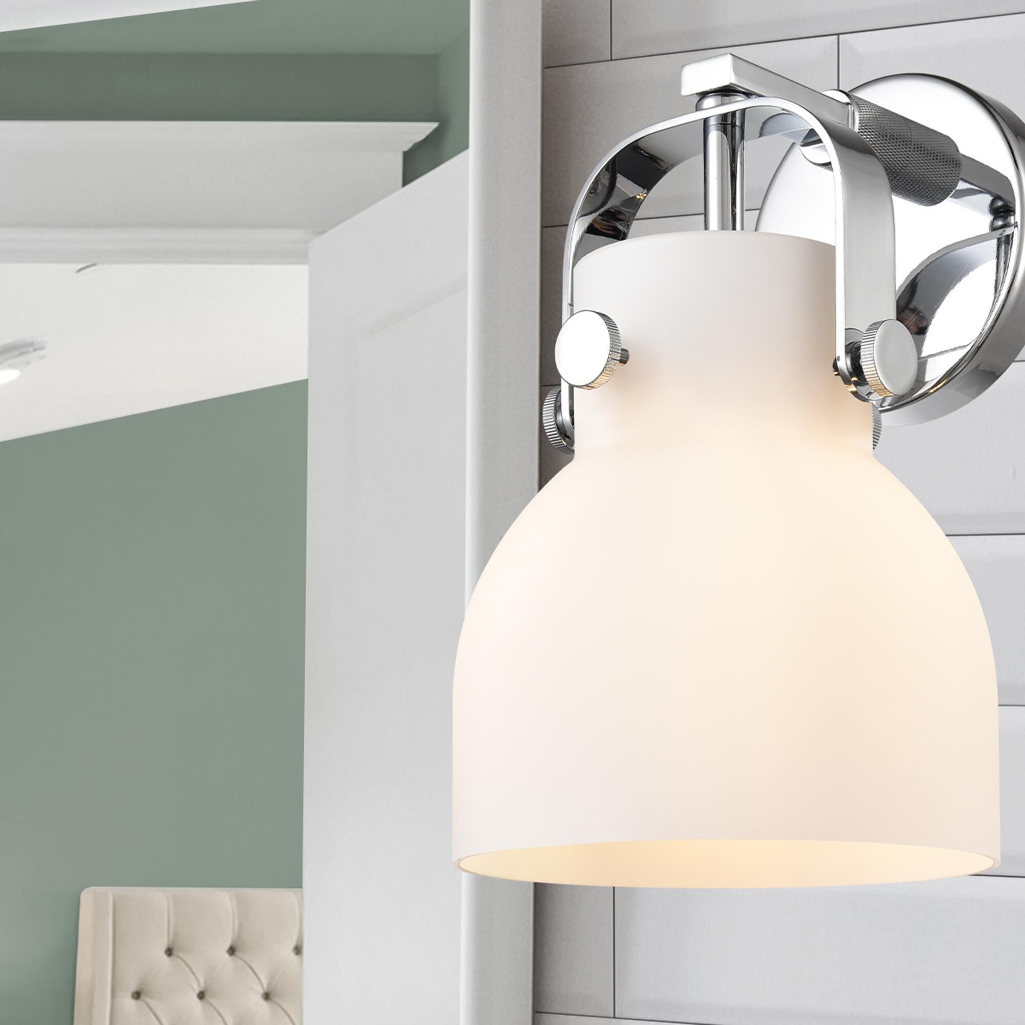 Shown in Polished Chrome finish and Matte White glass