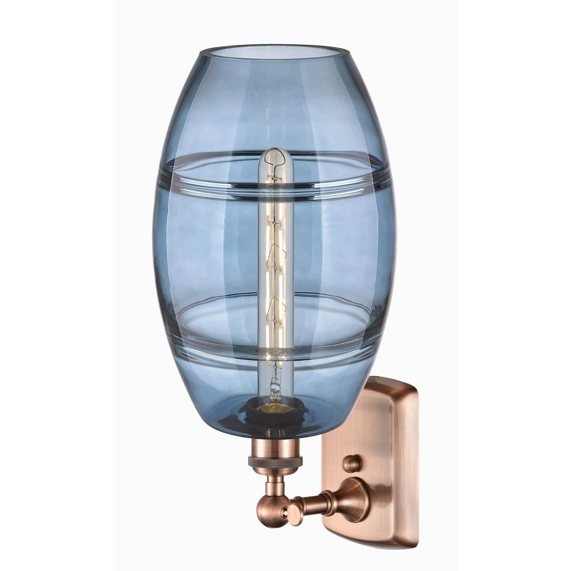 Shown in Antique Copper finish and Princess Blue glass