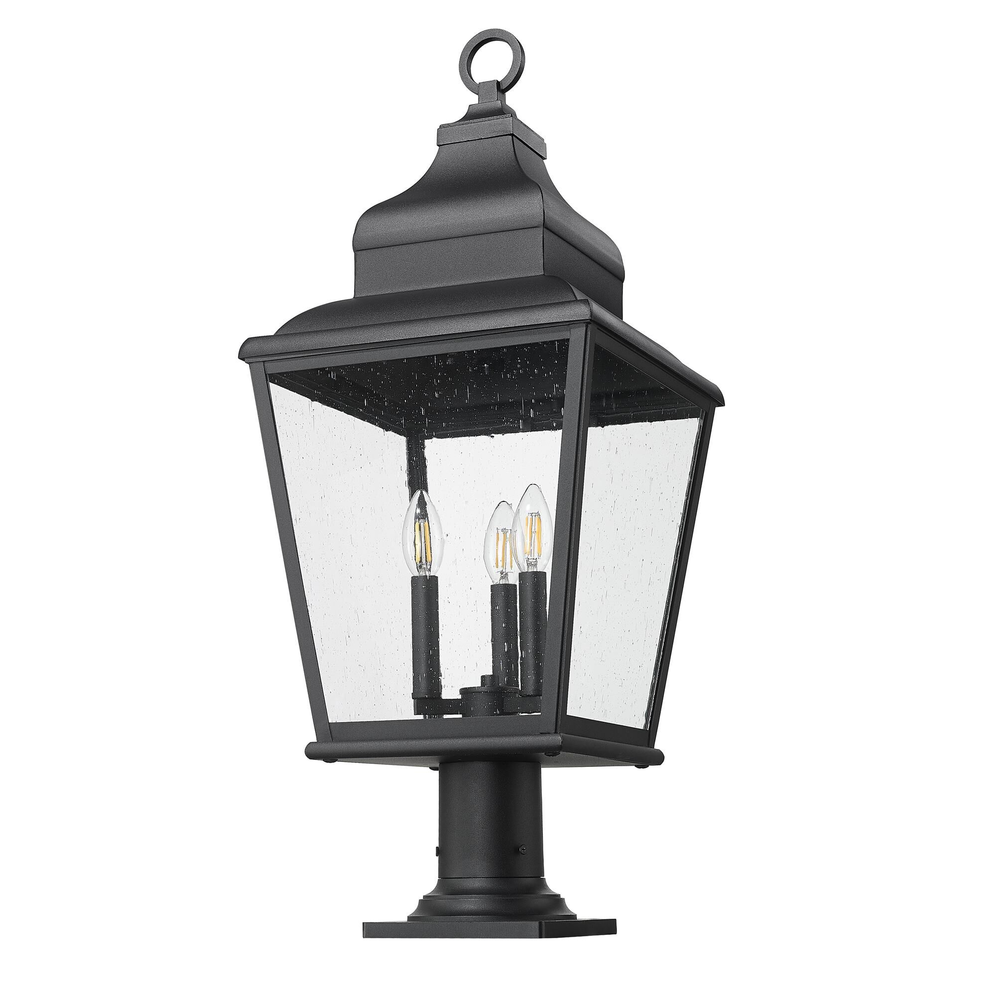 Shown in Sand Black finish and Clear Seedy glass