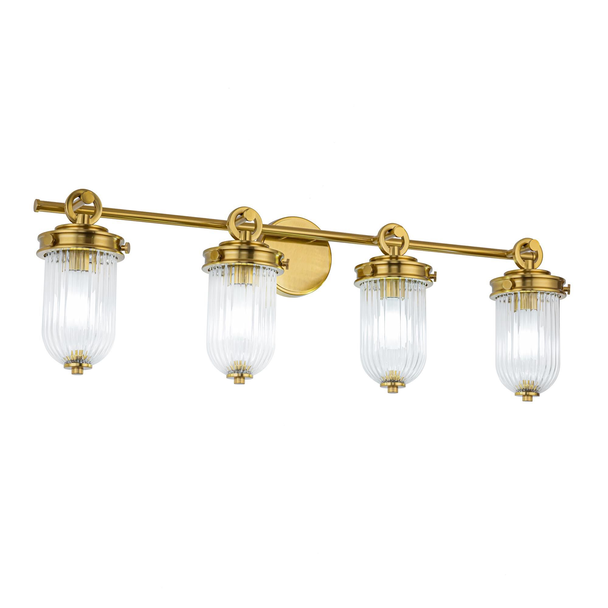 Shown in Vintage Brass finish and Ribbed glass