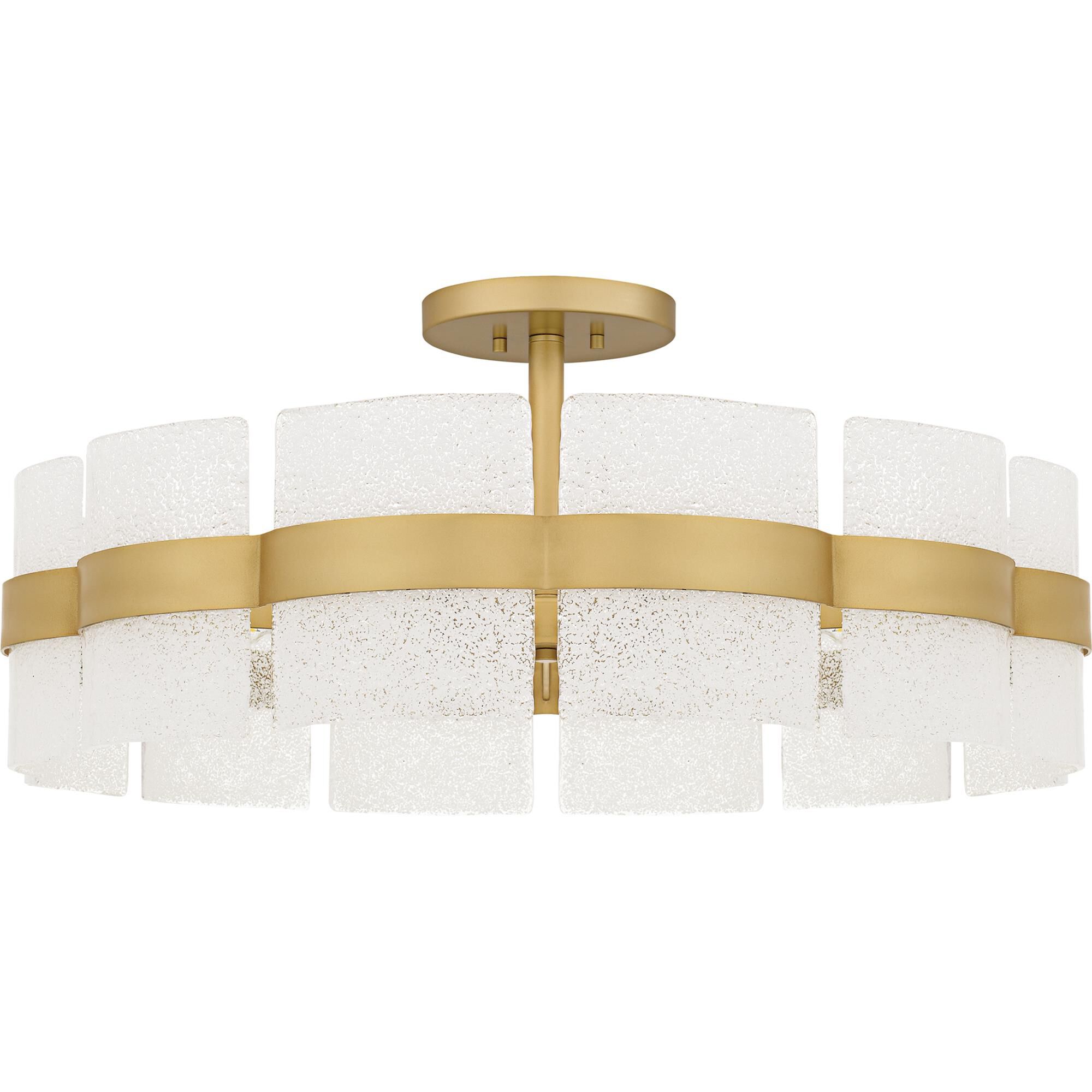 Shown in Soft Gold finish and Clear Glass With White Glass Sand Inside shade