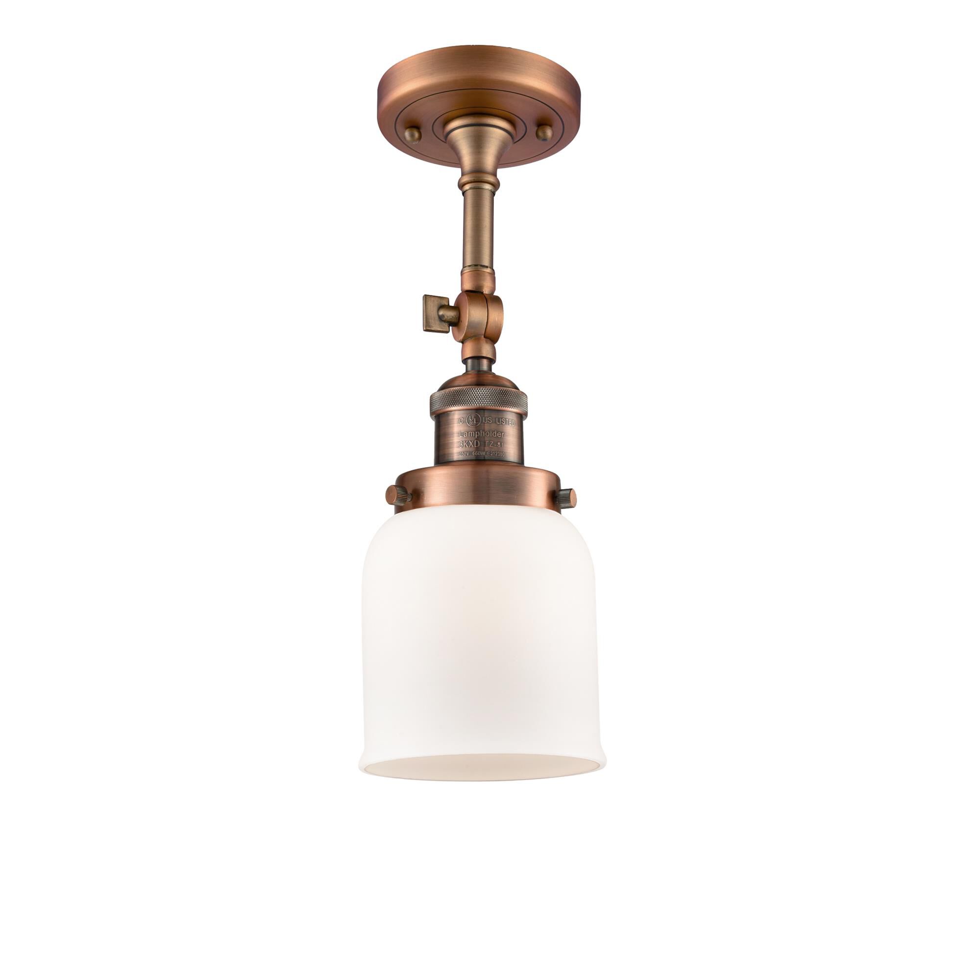 Shown in Antique Copper finish and Frosted glass and None accent