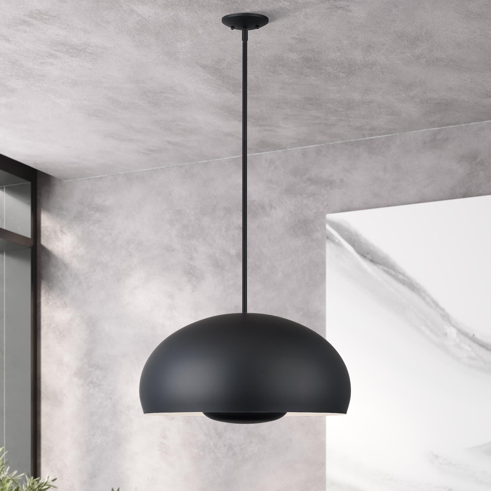 Shown in Black finish and Black Steel with Shiny White Inside shade