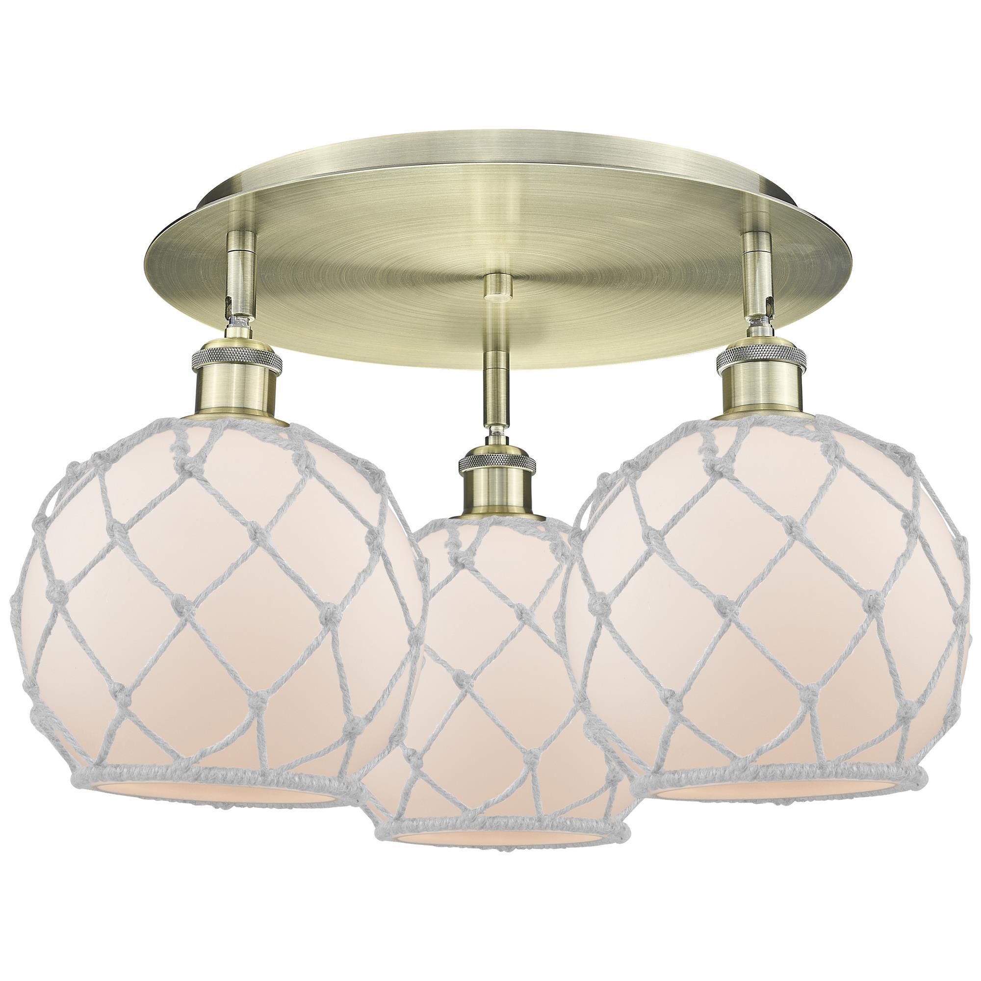 Shown in Antique Brass finish and White with White Rope glass