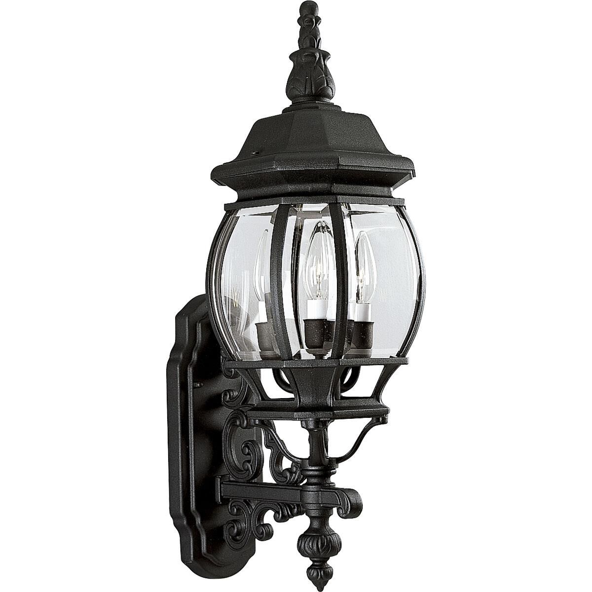 Shown in Textured Black finish and Clear Beveled glass