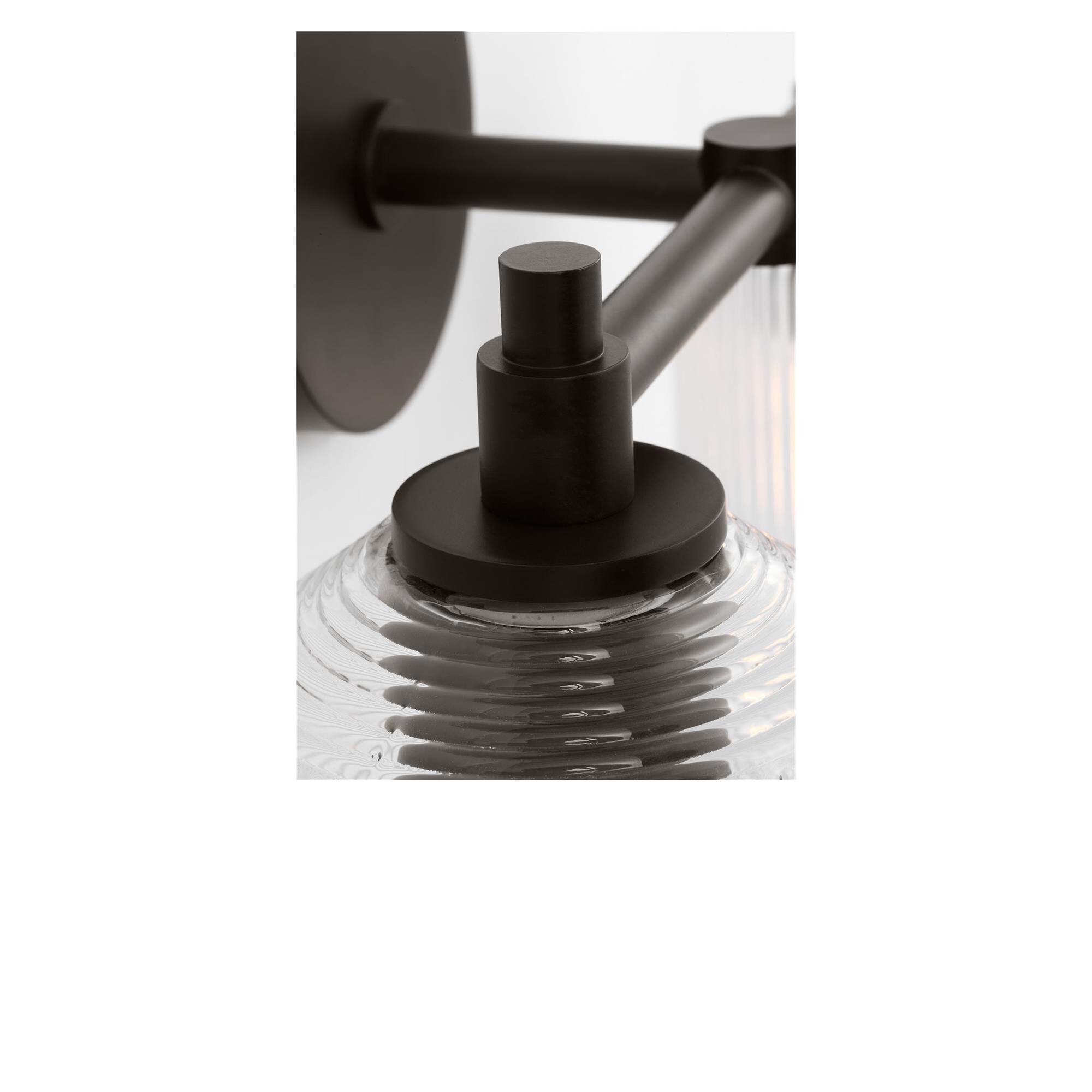 Shown in Aged Iron finish and Clear Ribbed glass