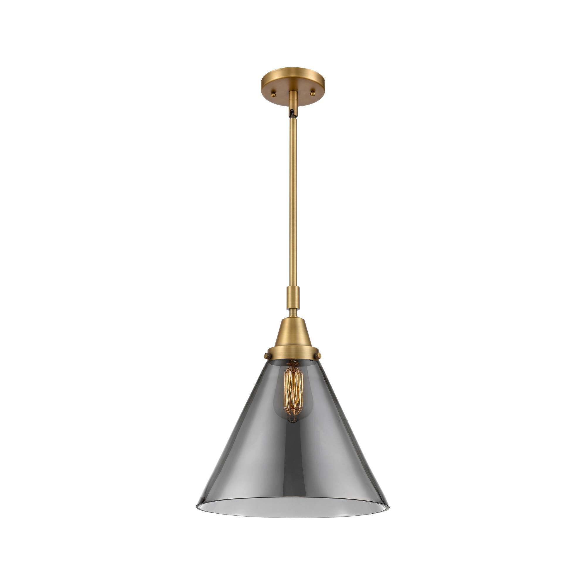 Shown in Brushed Brass finish and Plated Smoke X-Large Cone glass