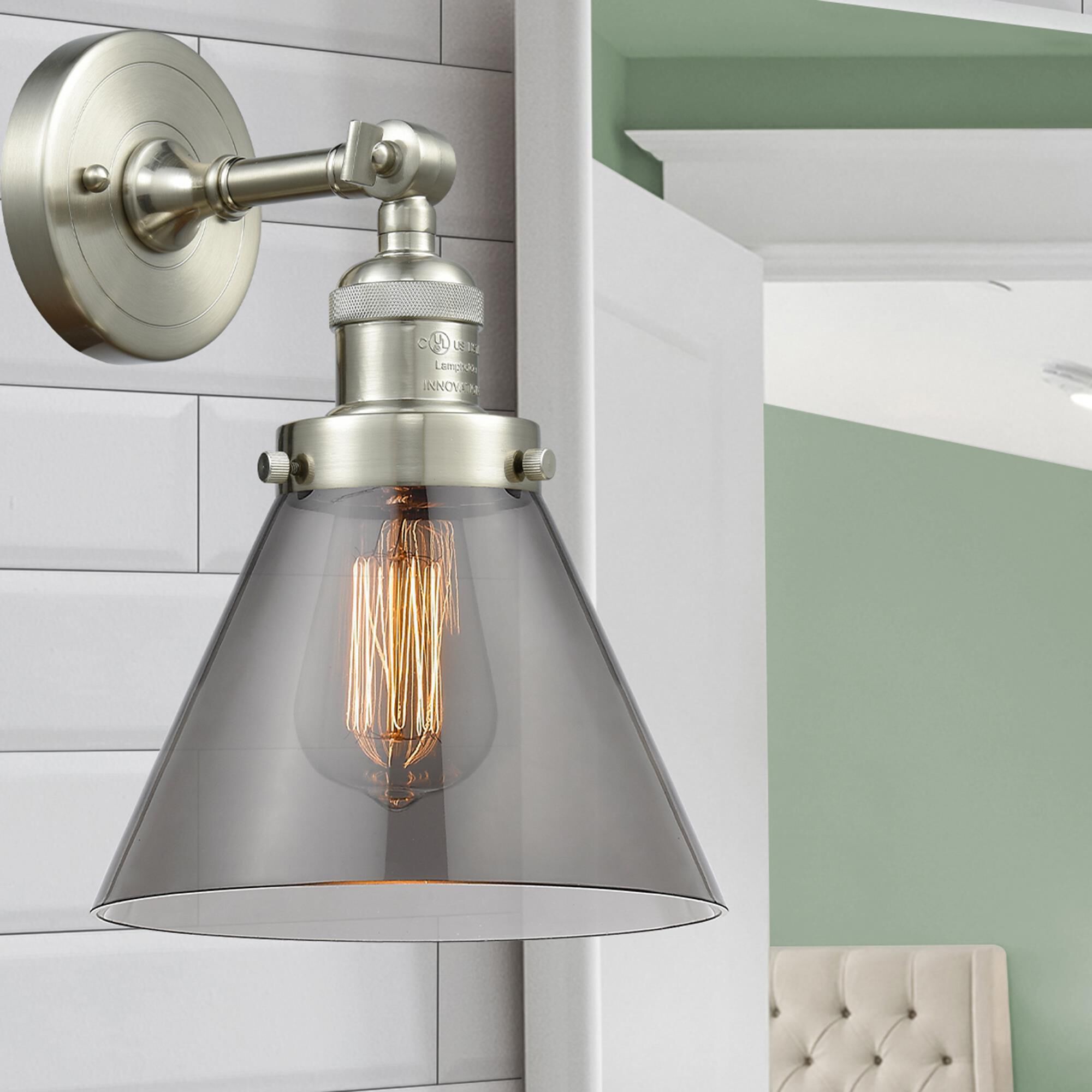 Shown in Brushed Satin Nickel finish and Smoked glass