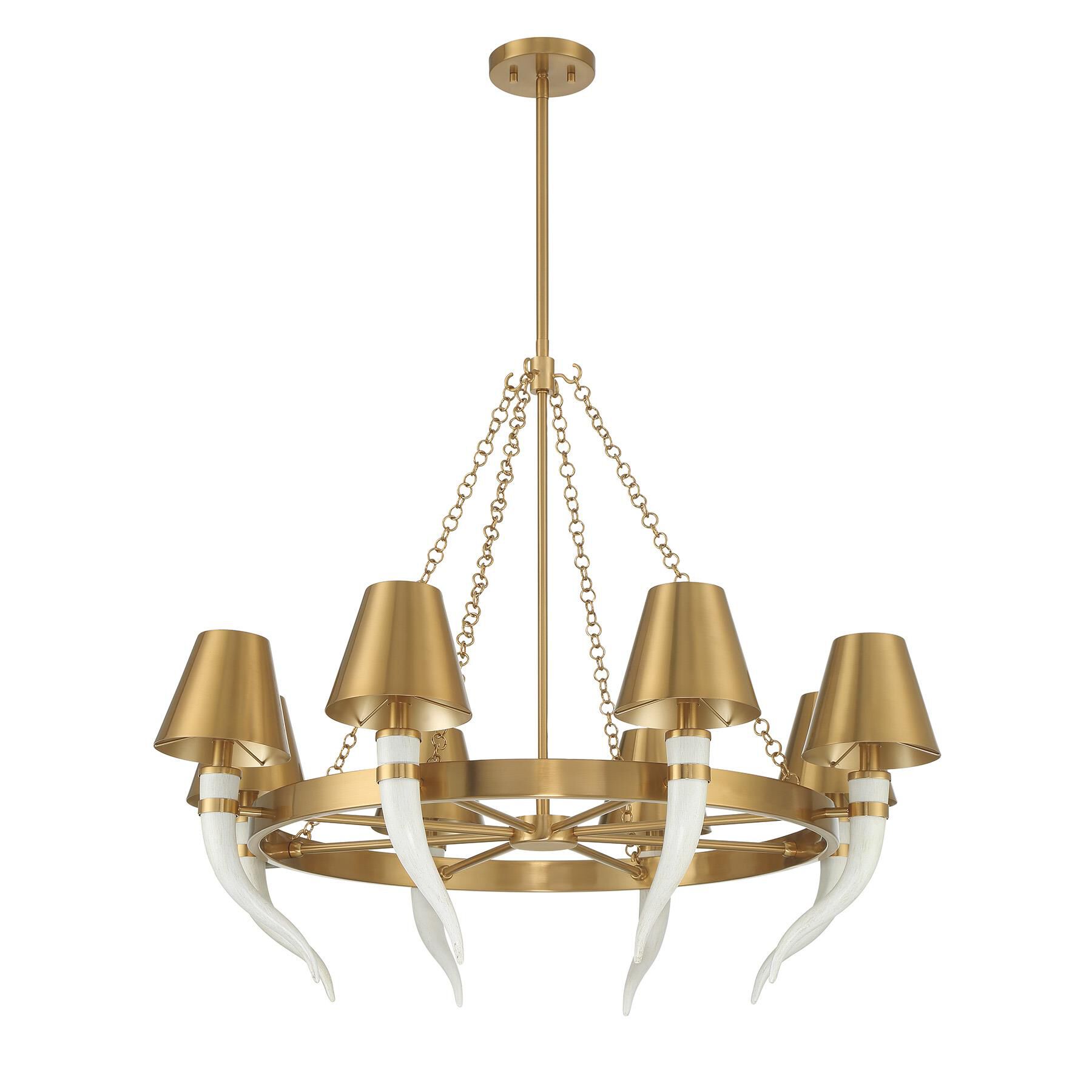 Shown in Warm Brass finish and Warm Brass Metal shade and Curved Faux Horns accent