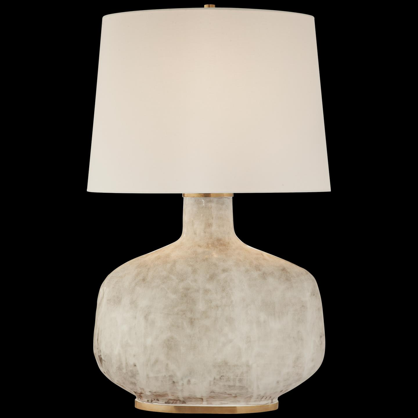 Shown in Antiqued White Ceramic finish and Linen Oval shade