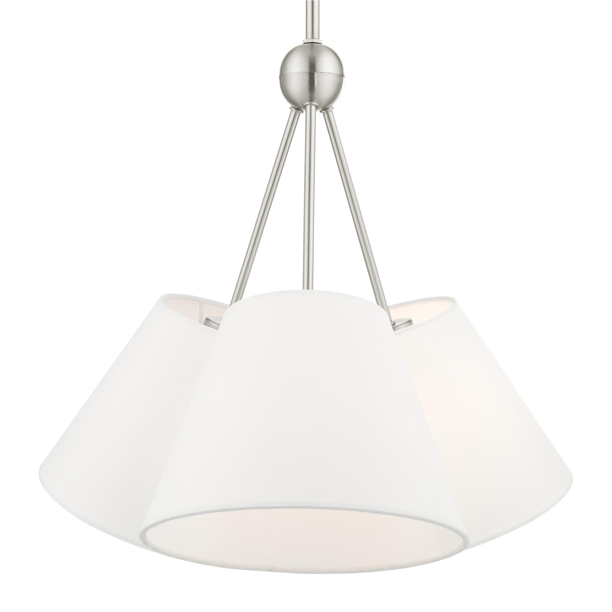 Shown in Brushed Nickel finish and Hand Crafted Off White Fabric Hardback Shade glass and Hand Crafted Off White Fabric Hardback shade