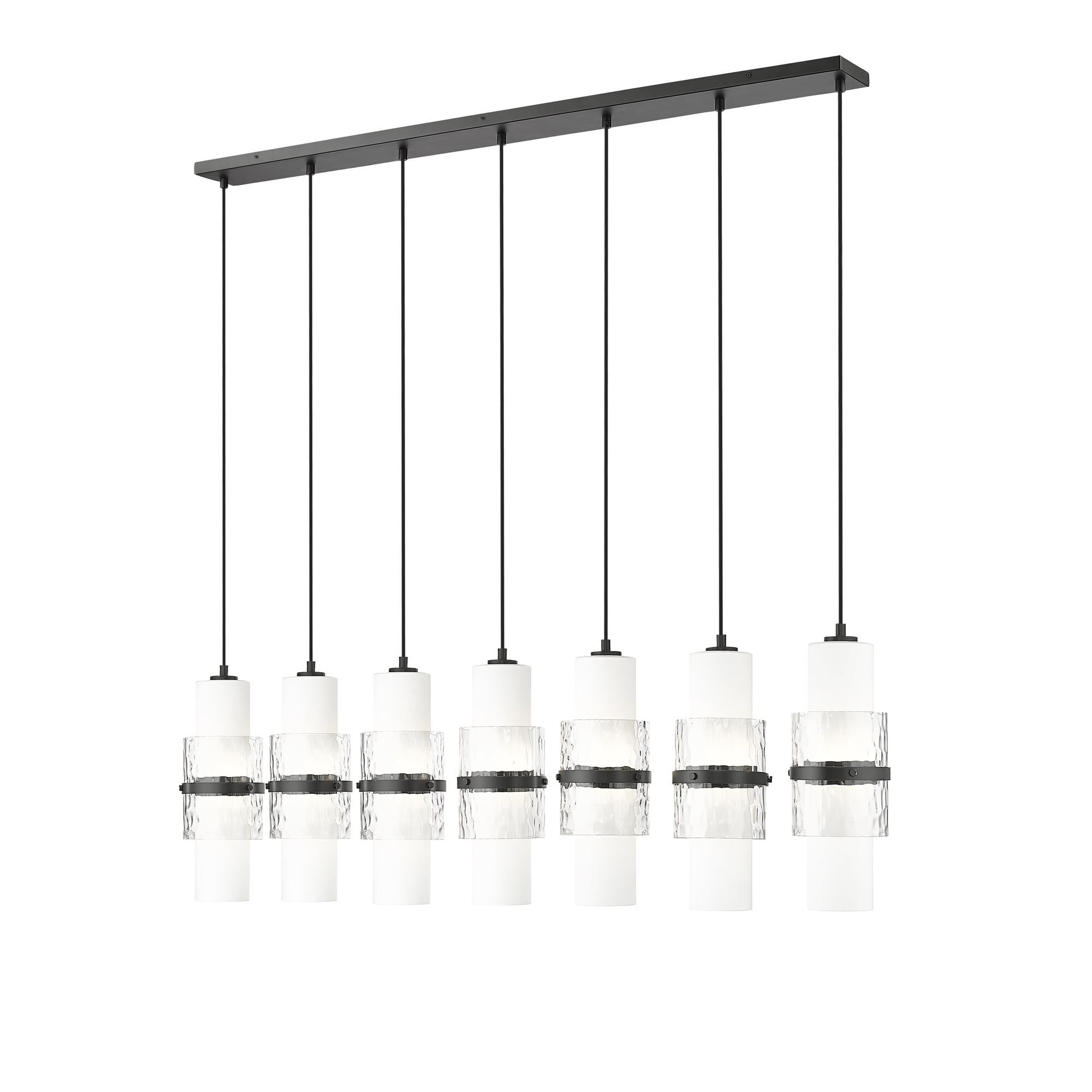 Shown in Matte Black finish and Clear + Etched Opal glass and Clear + Etched Opal shade