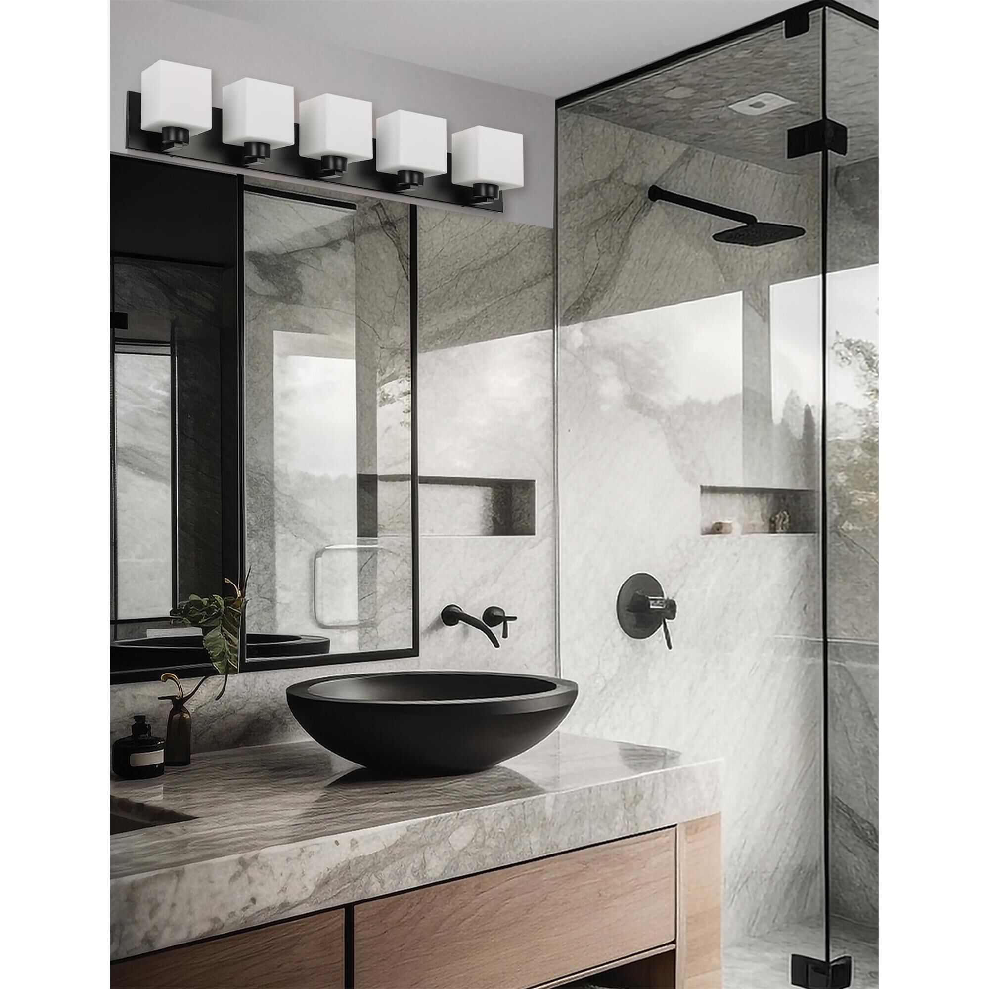 Shown in Matte Black finish and White shade