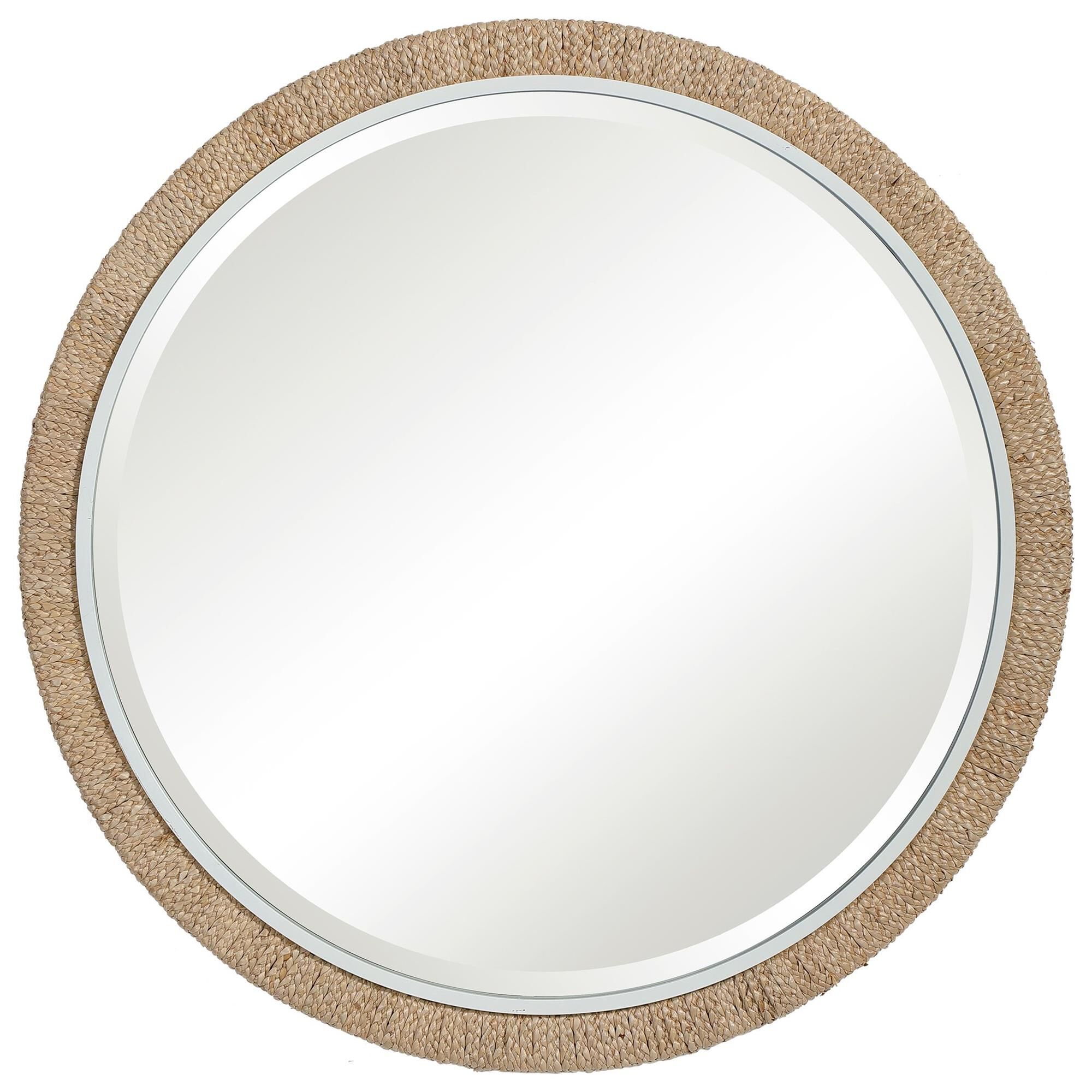 Shown in Influenced By Modern Coastal Style, This Round Mirror Has A Braided Banana Leaf And Matte White Fram finish