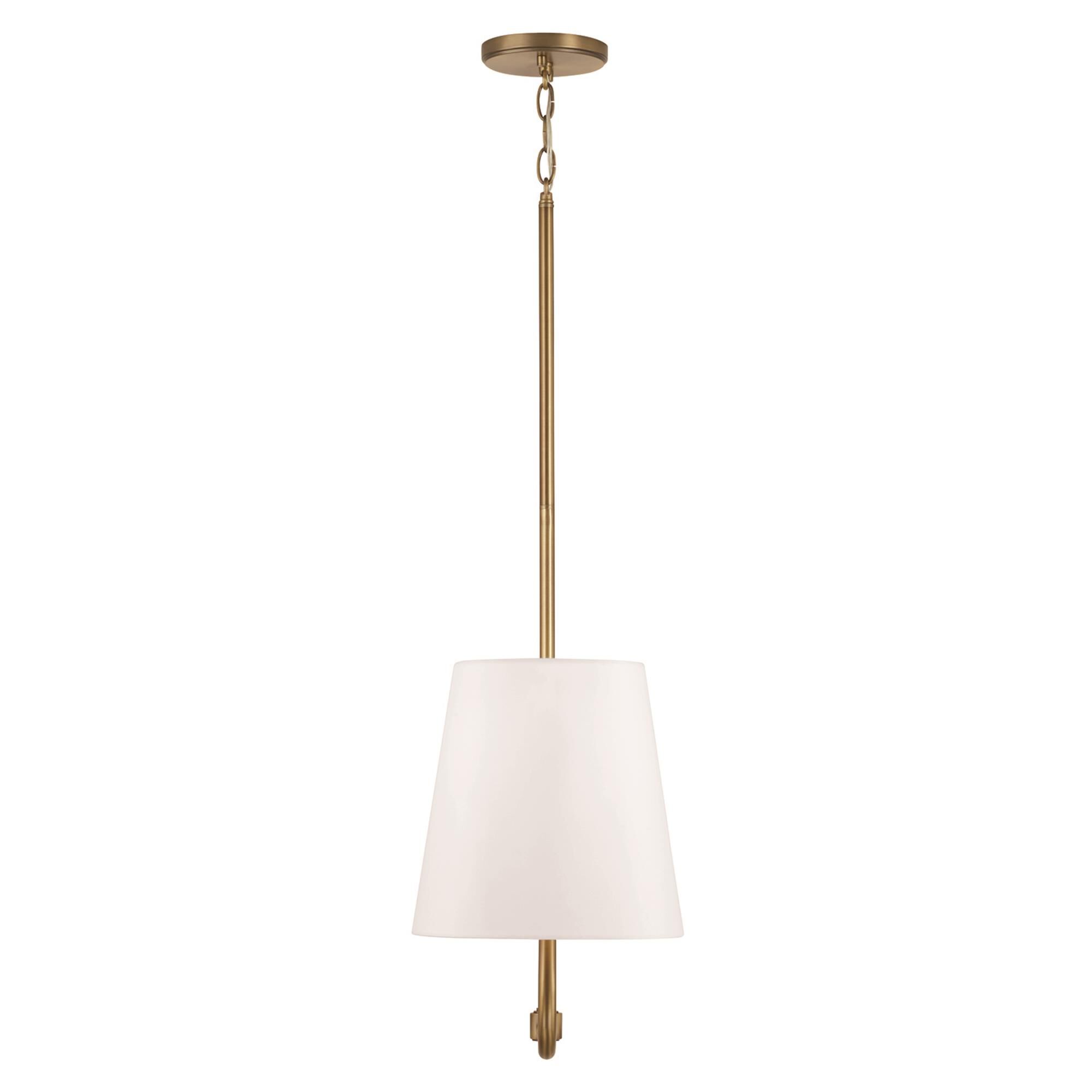 Shown in Aged Brass finish and White Fabric Stay-Straight shade