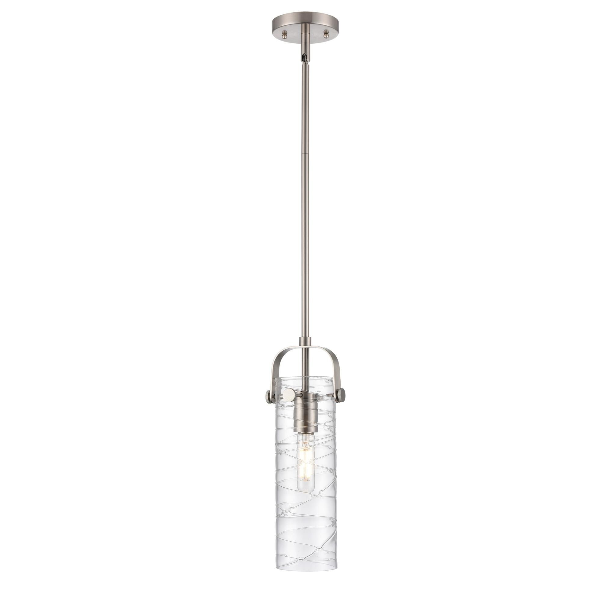 Shown in Satin Nickel finish and Deco Swirl glass and Deco Swirl Glass shade