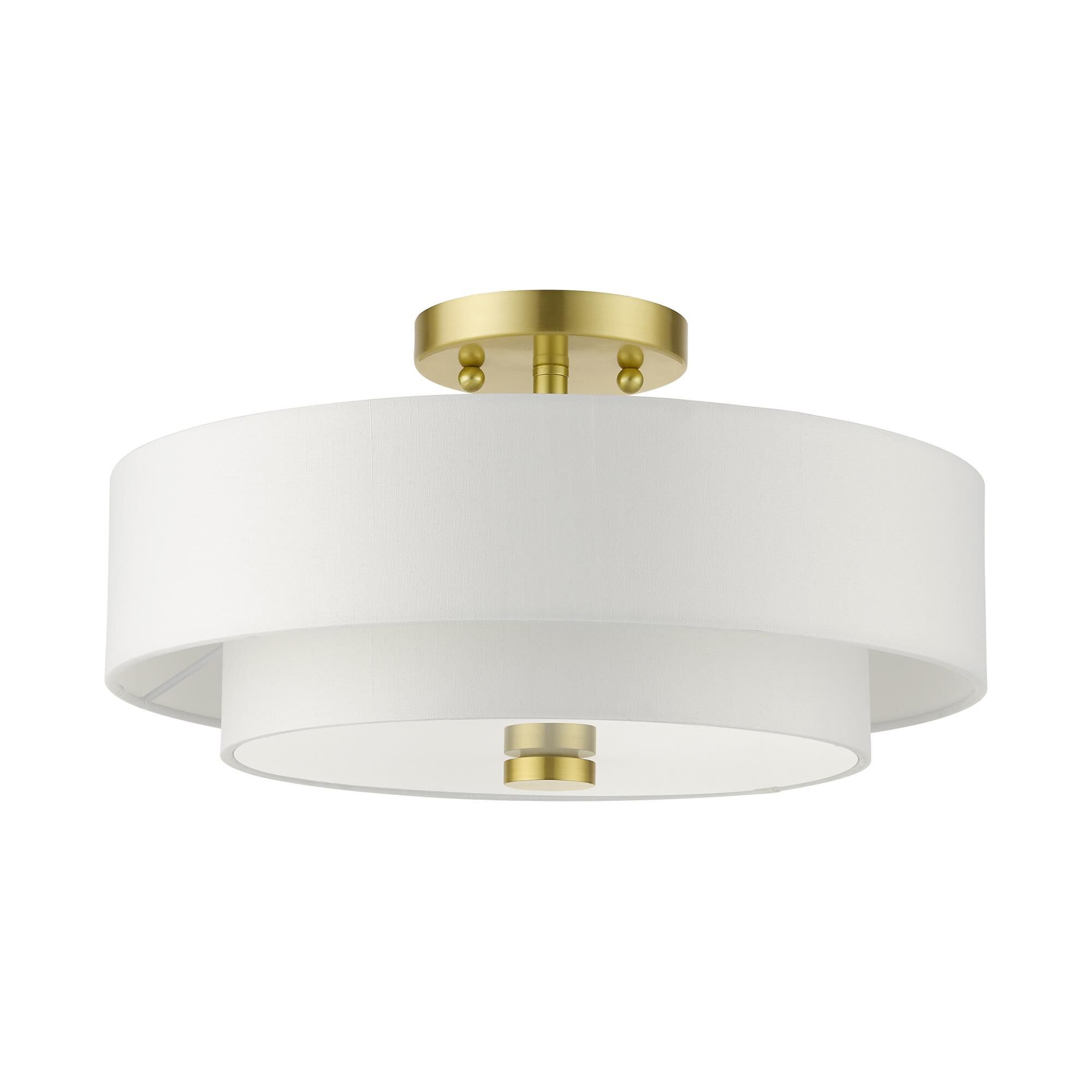 Shown in Satin Brass finish and Hand Crafted Hardback  Completely Finished With Off-White Color Fabric Outside and Inside shade