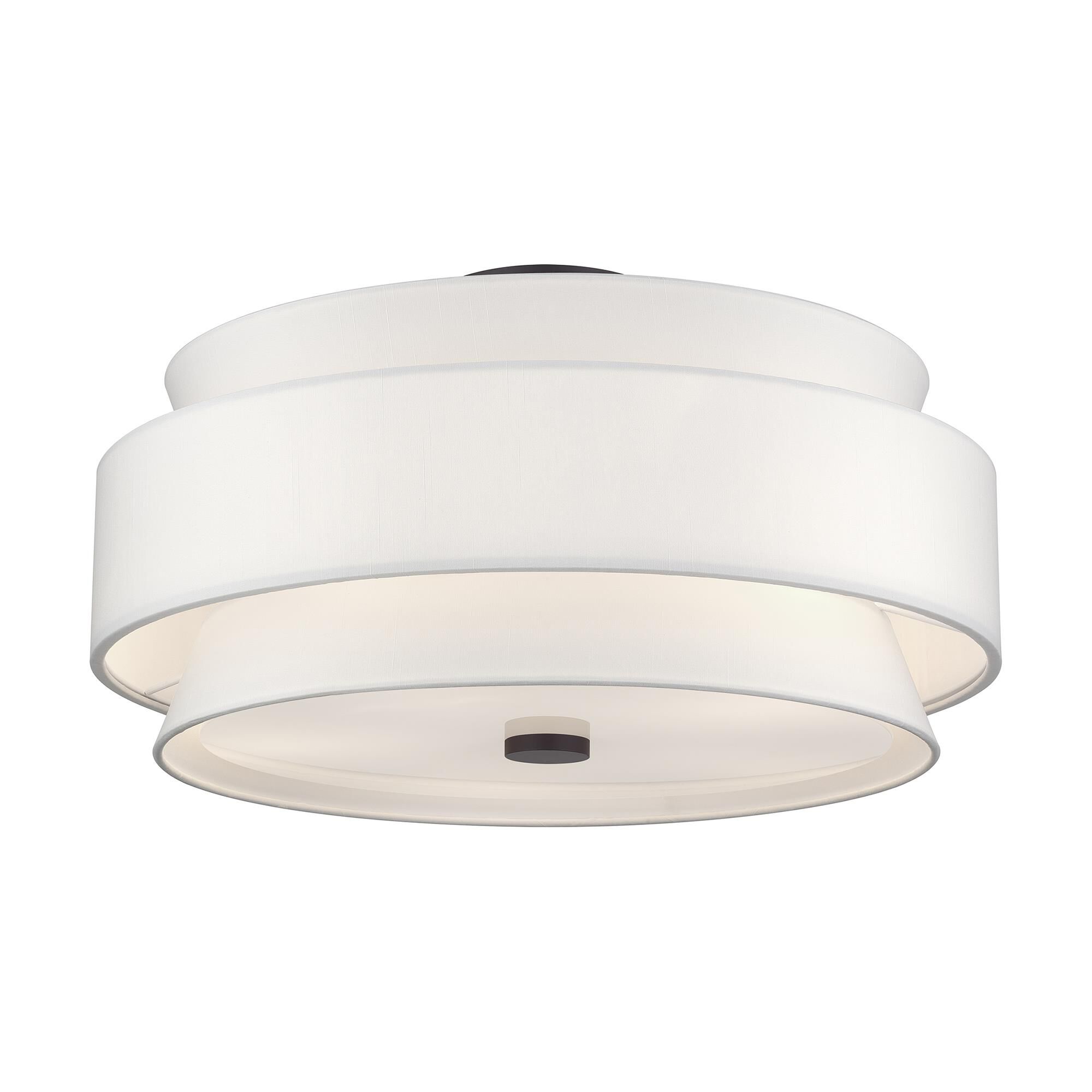 Shown in Bronze finish and Hand Crafted Off-White Fabric Hardbacks with White Fabric Inside shade