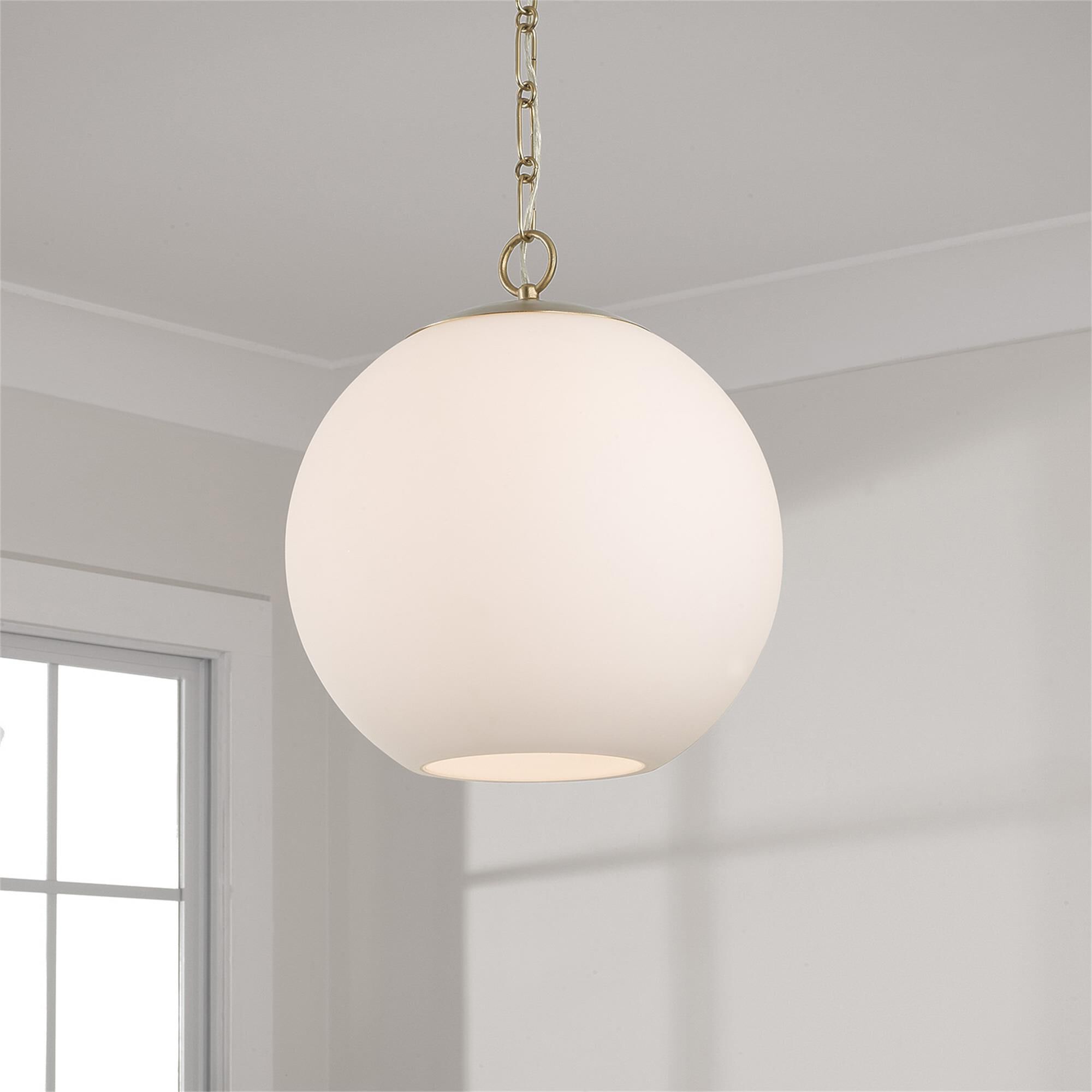 Shown in Matte Brass finish and Soft White glass