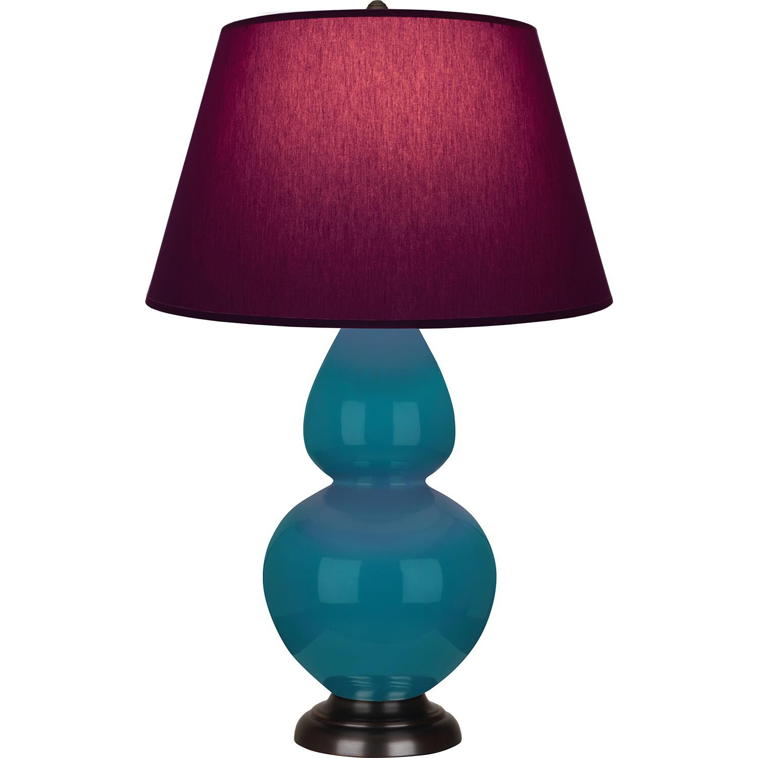 Shown in Peacock finish and Plum and Lavender shade and Deep Patina Bronze accent