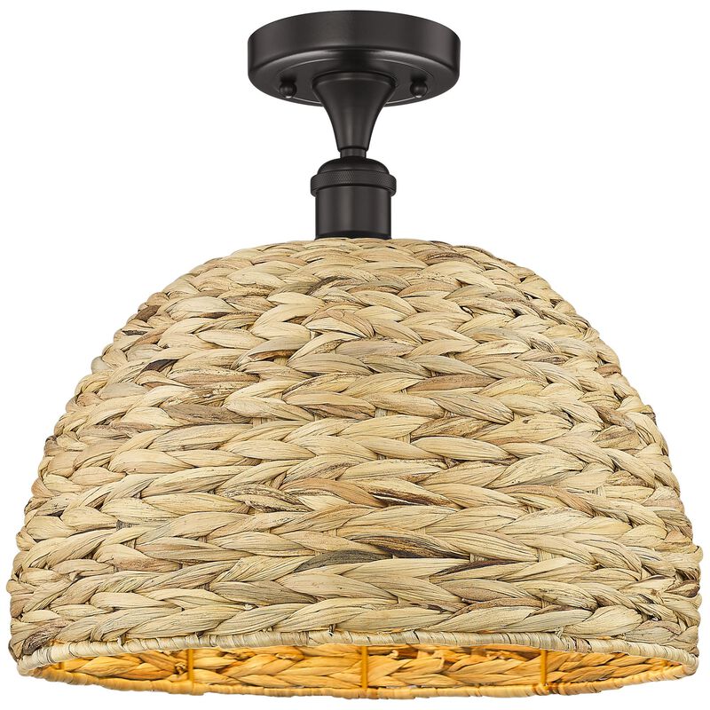 Bruno Marashlian Woven Rattan 16 Inch Semi Flush Mount by Innovations Lighting