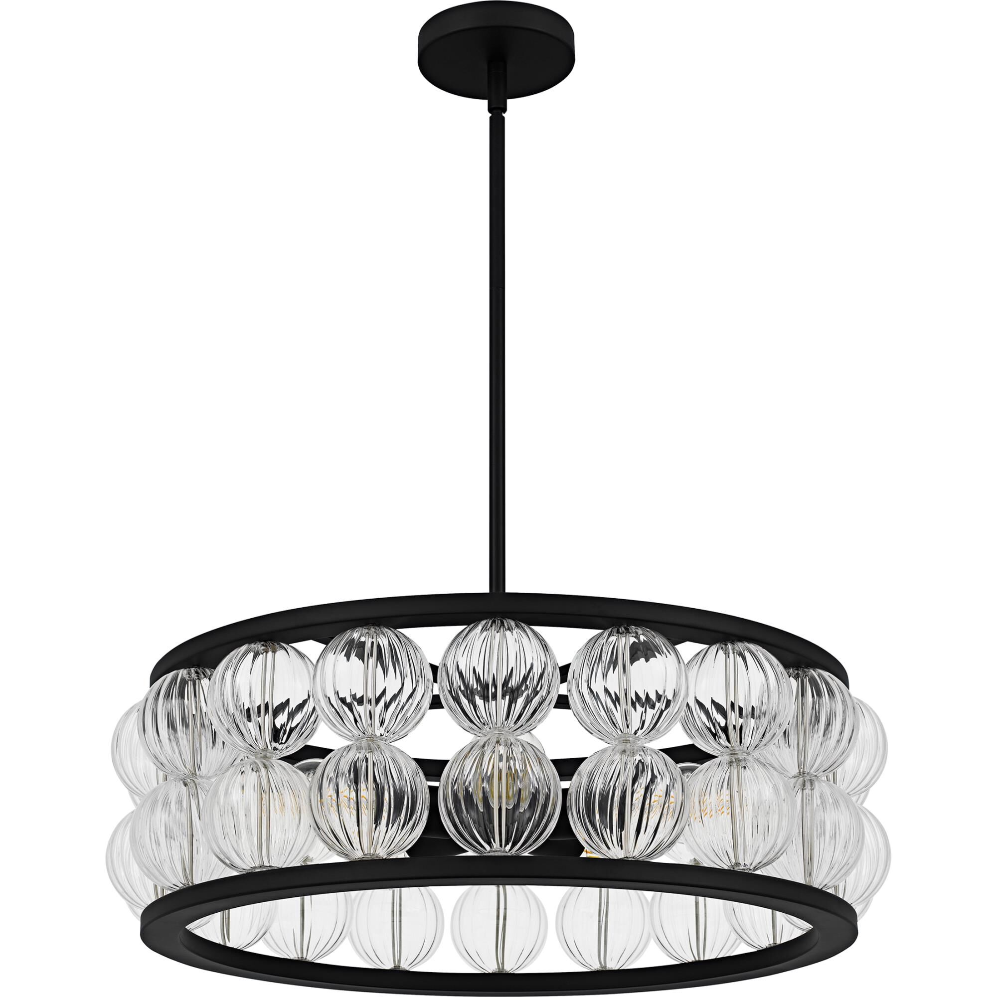 Shown in Matte Black finish and Clear Ribbed Glass shade