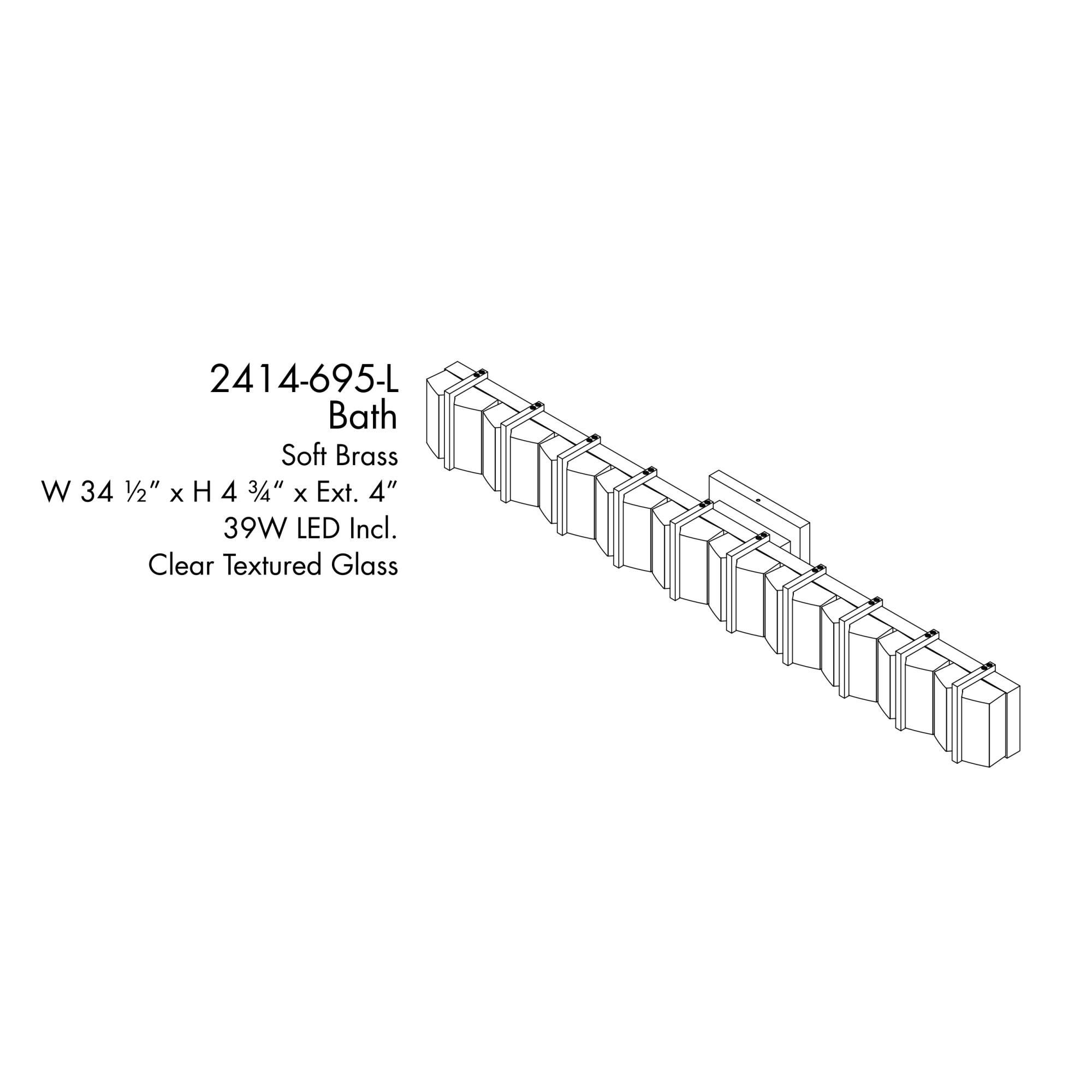 Shown in Soft Brass finish and Clear Textured glass