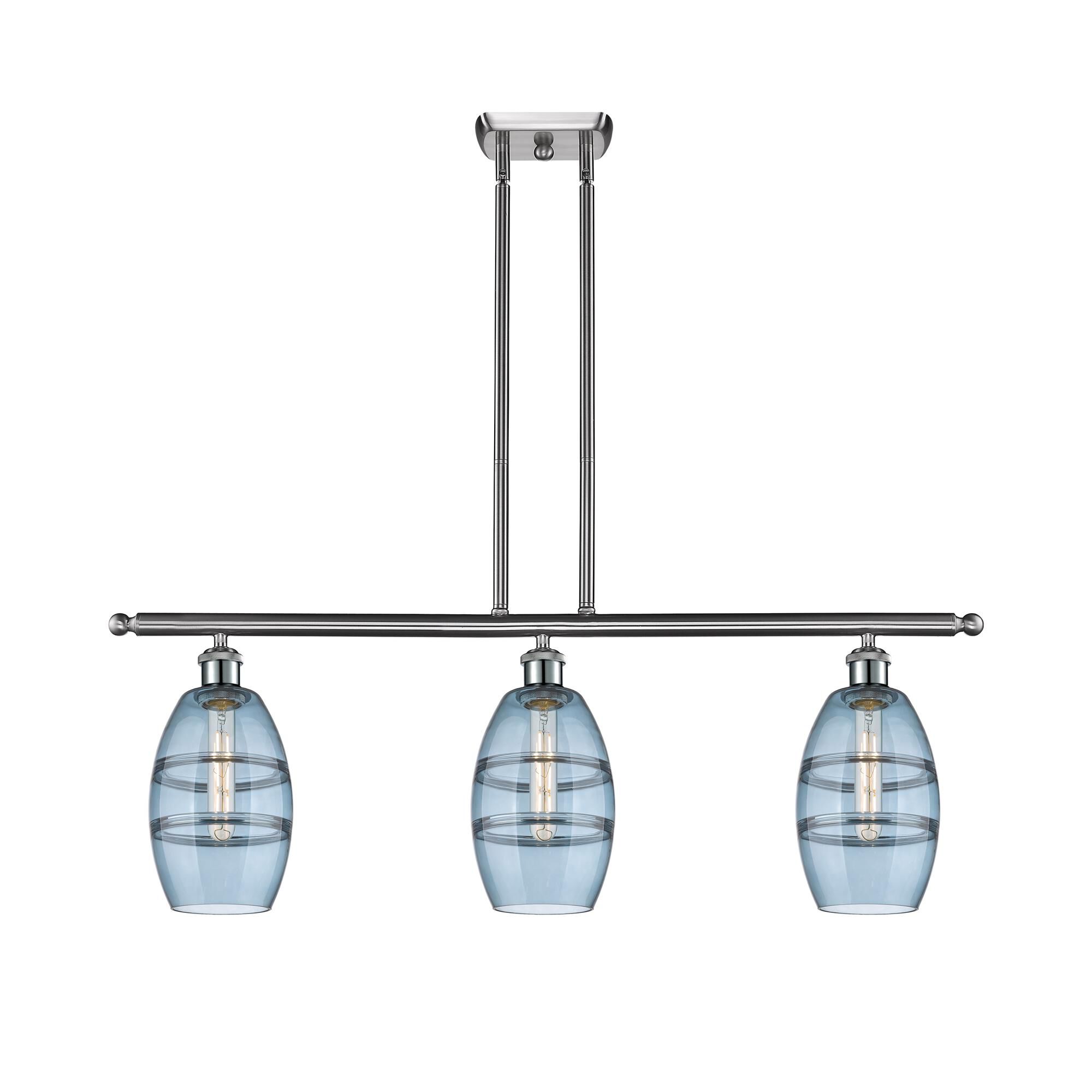 Shown in Brushed Satin Nickel finish and Princess Blue glass