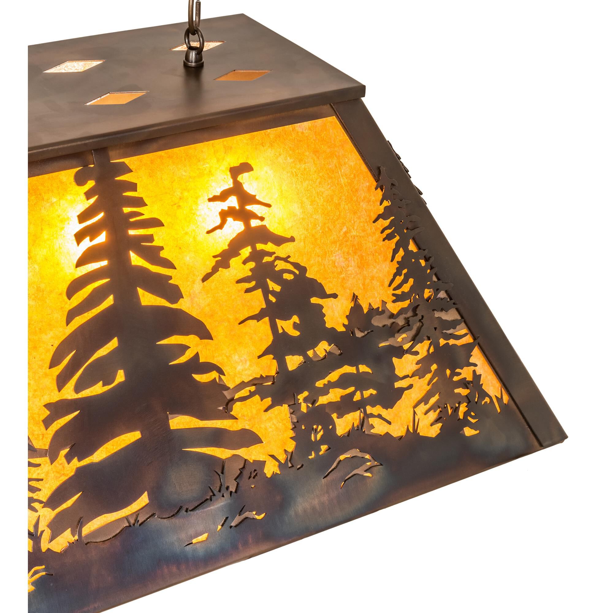 Shown in Antique Copper Finish;Burnished finish and Amber Mica glass