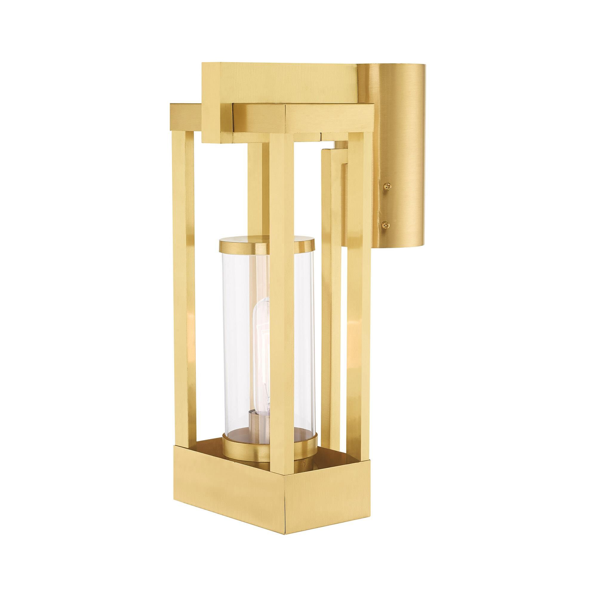 Shown in Satin Brass finish and Cylinder Clear glass