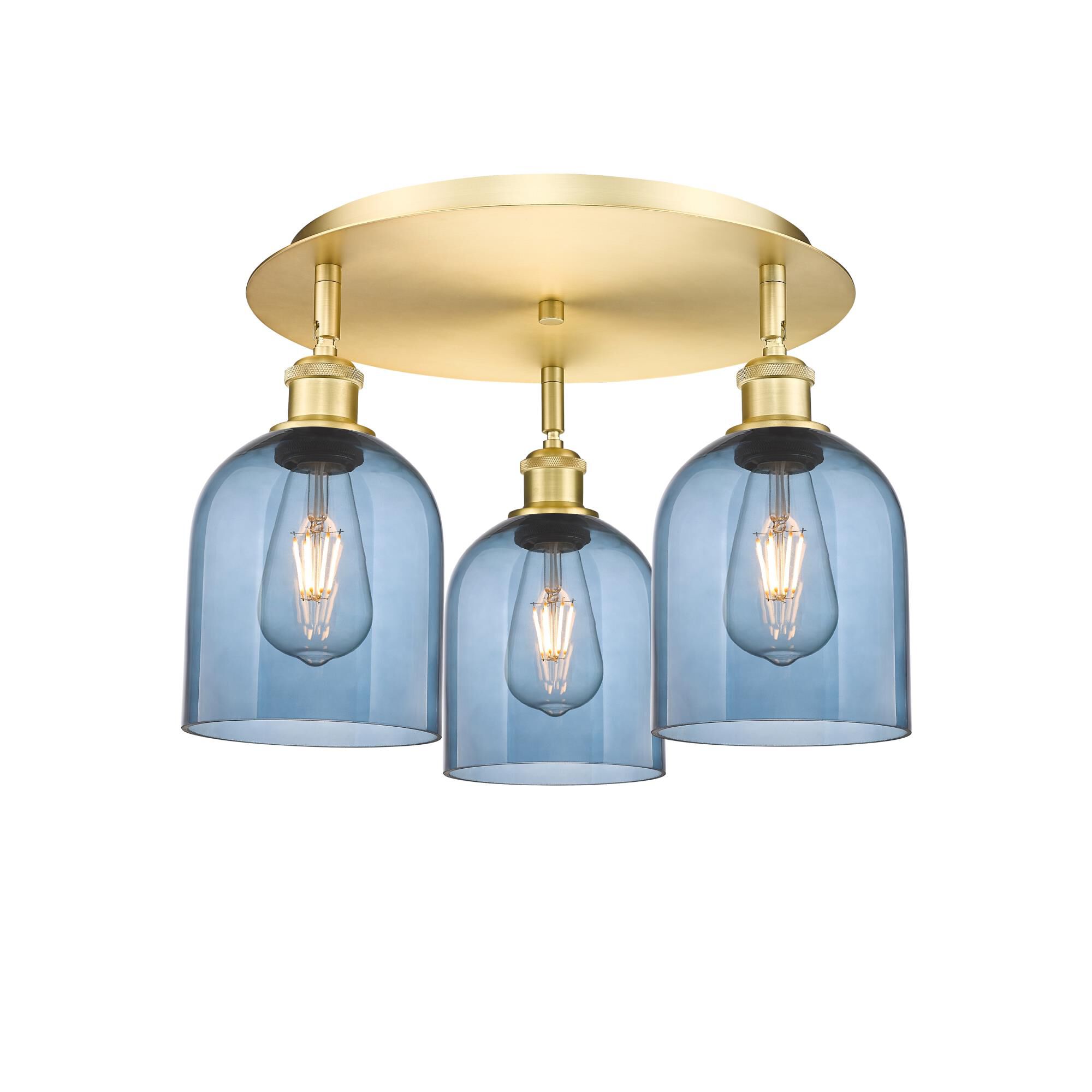 Shown in Satin Gold finish and Princess Blue glass