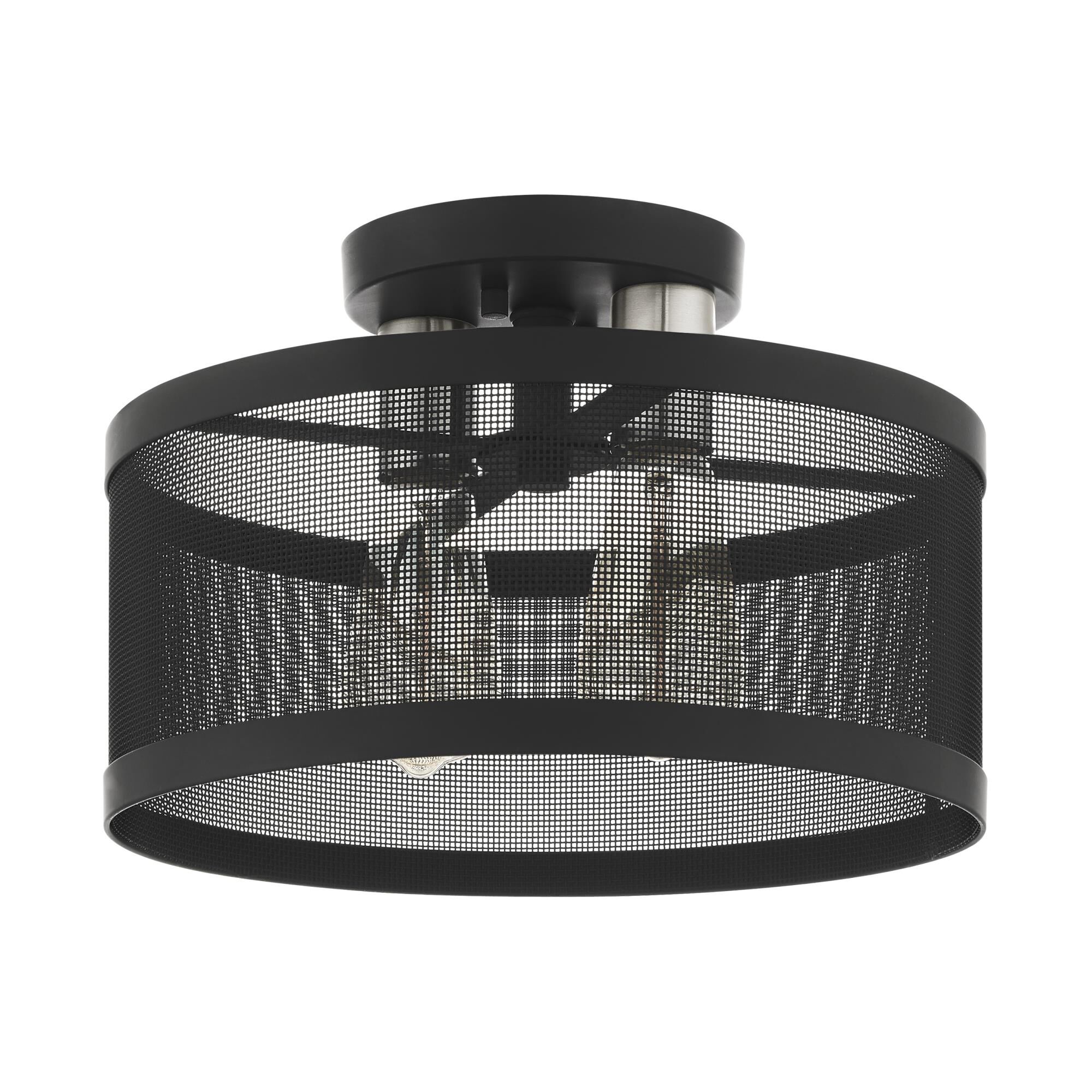 Shown in Black With Brushed Nickel Accents finish and Black Stainless Mesh Shade glass and Black Stainless Mesh shade