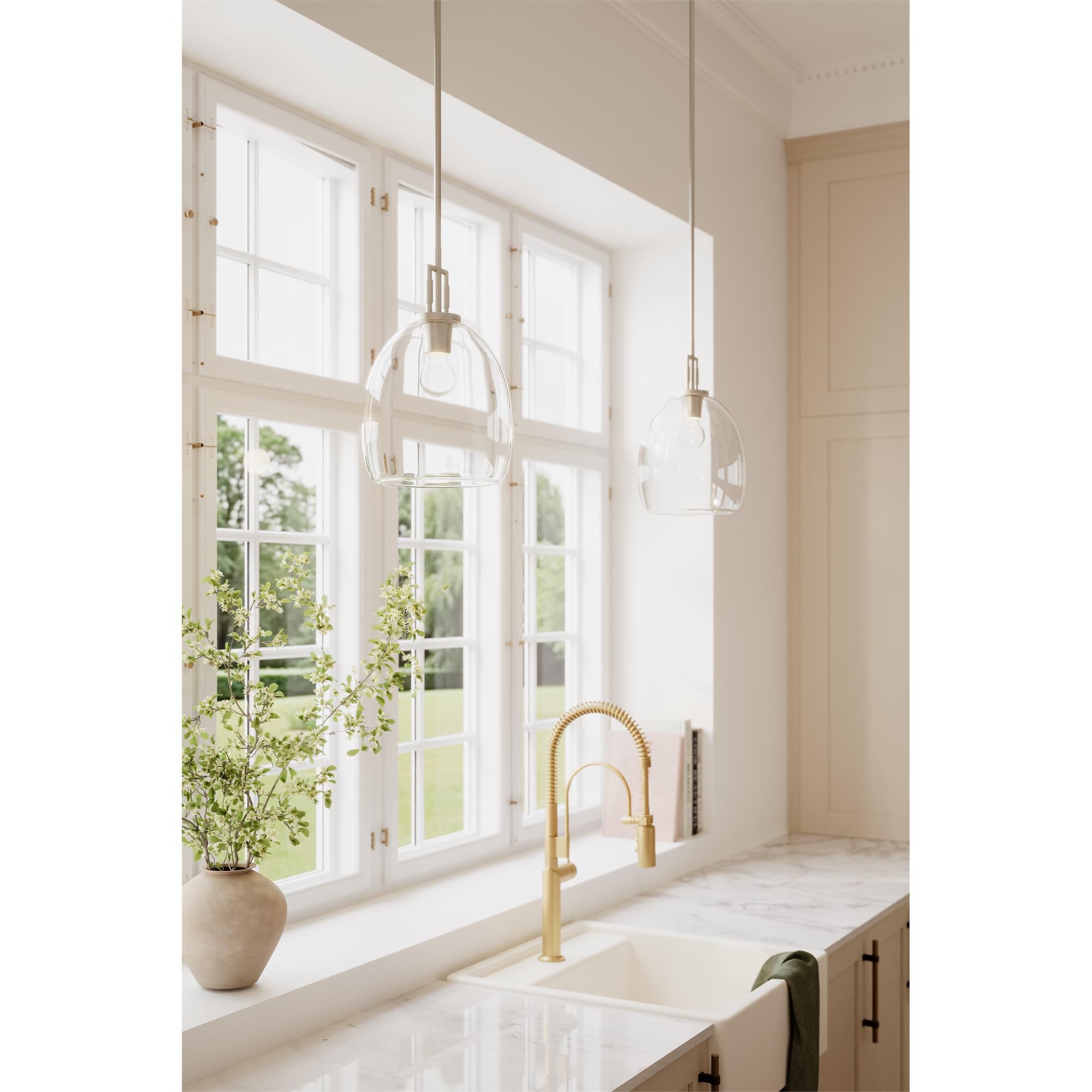 Shown in Brushed Nickel finish and Clear glass