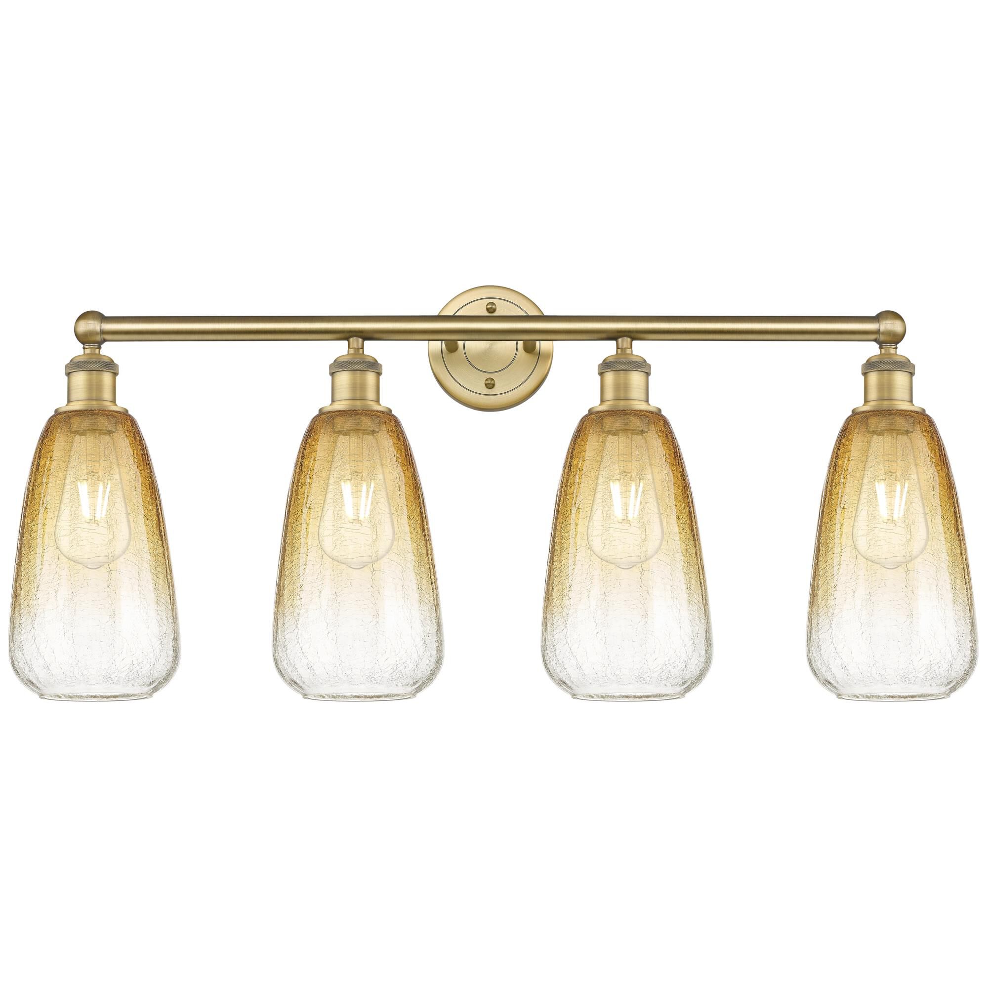 Shown in Brushed Brass finish and Amber glass