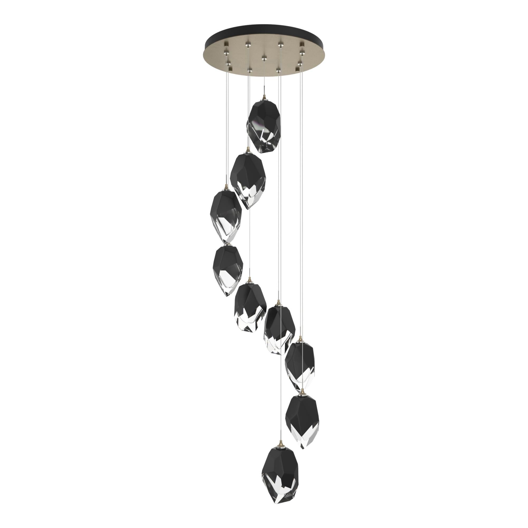 Shown in Soft Gold finish and Black glass and Black Glass shade