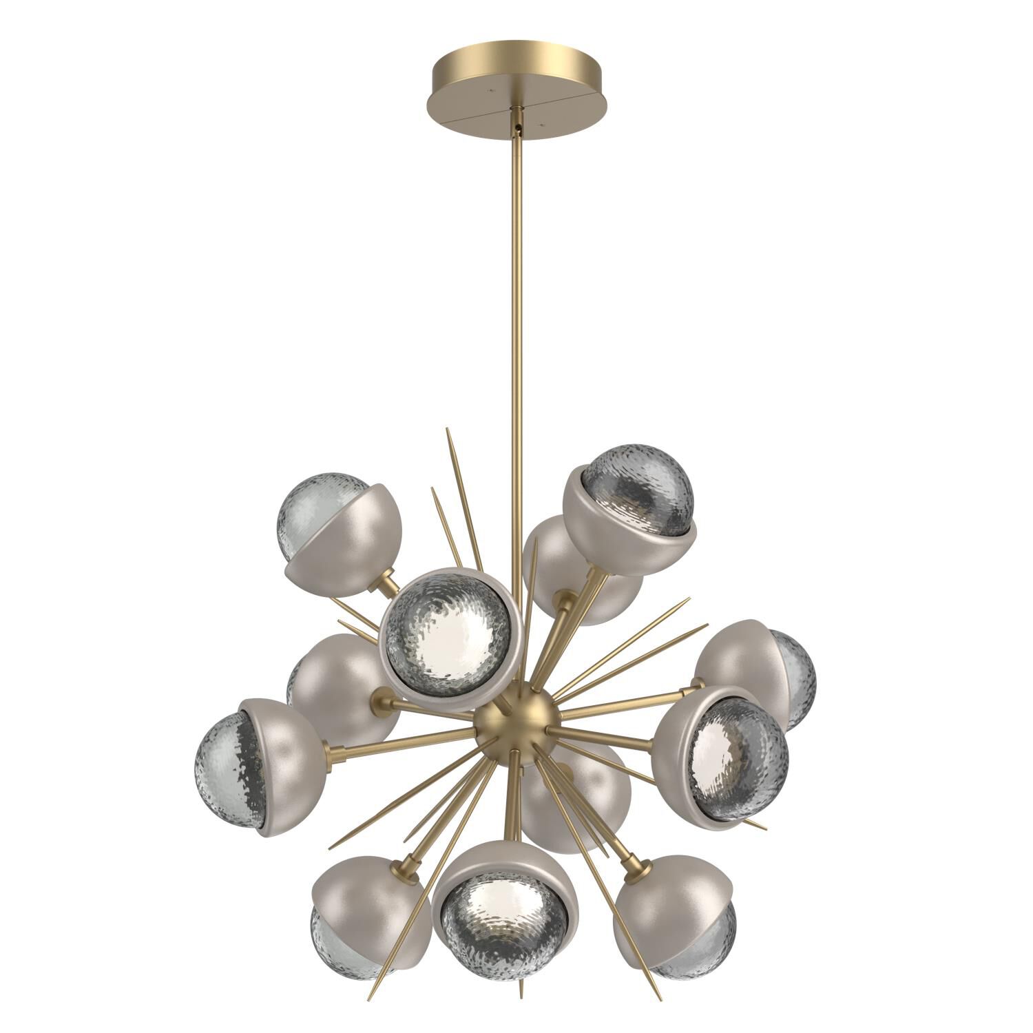 Shown in Gilded Brass finish and Smoke glass and Beige Silver accent