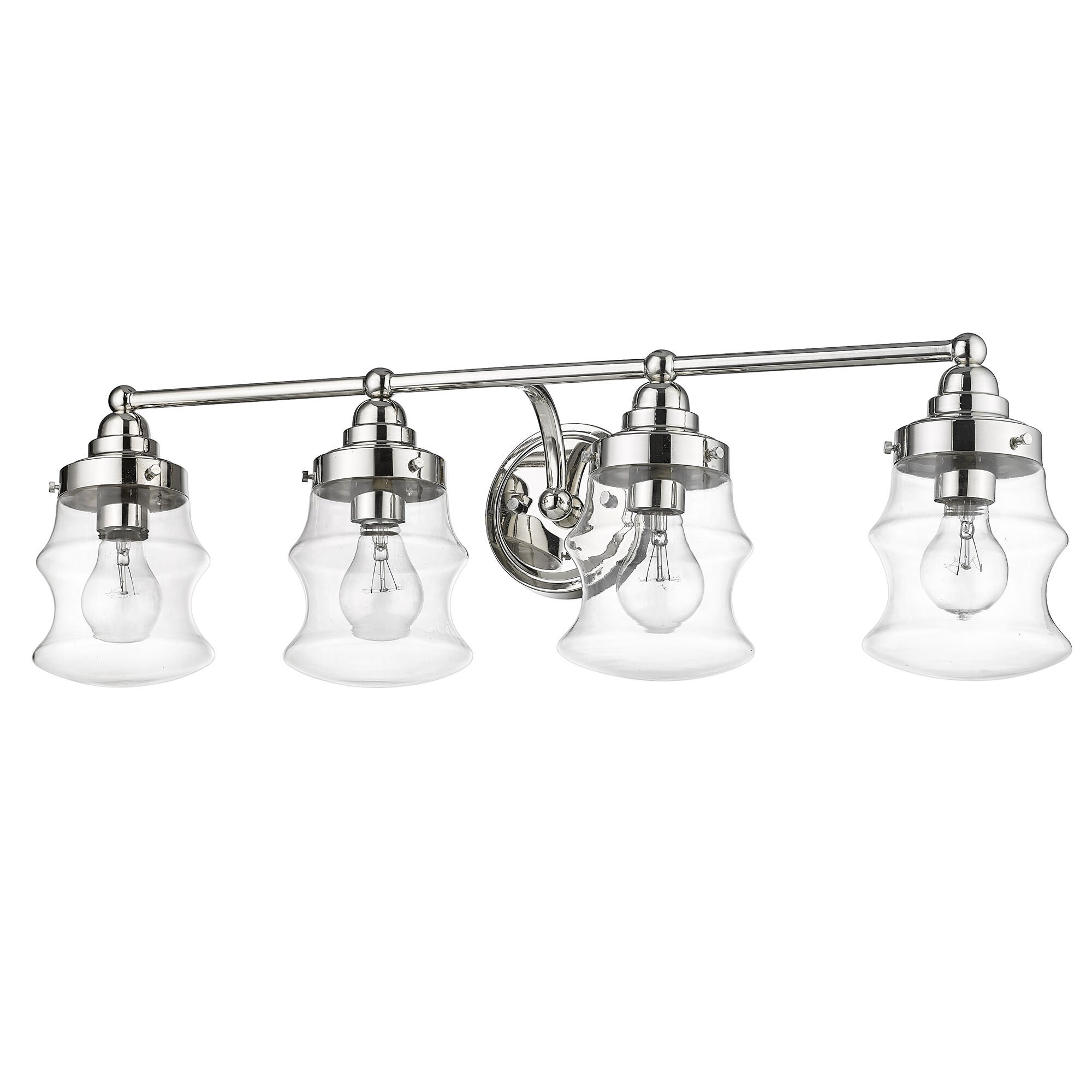 Shown in Polished Nickel finish and Clear Glass shade