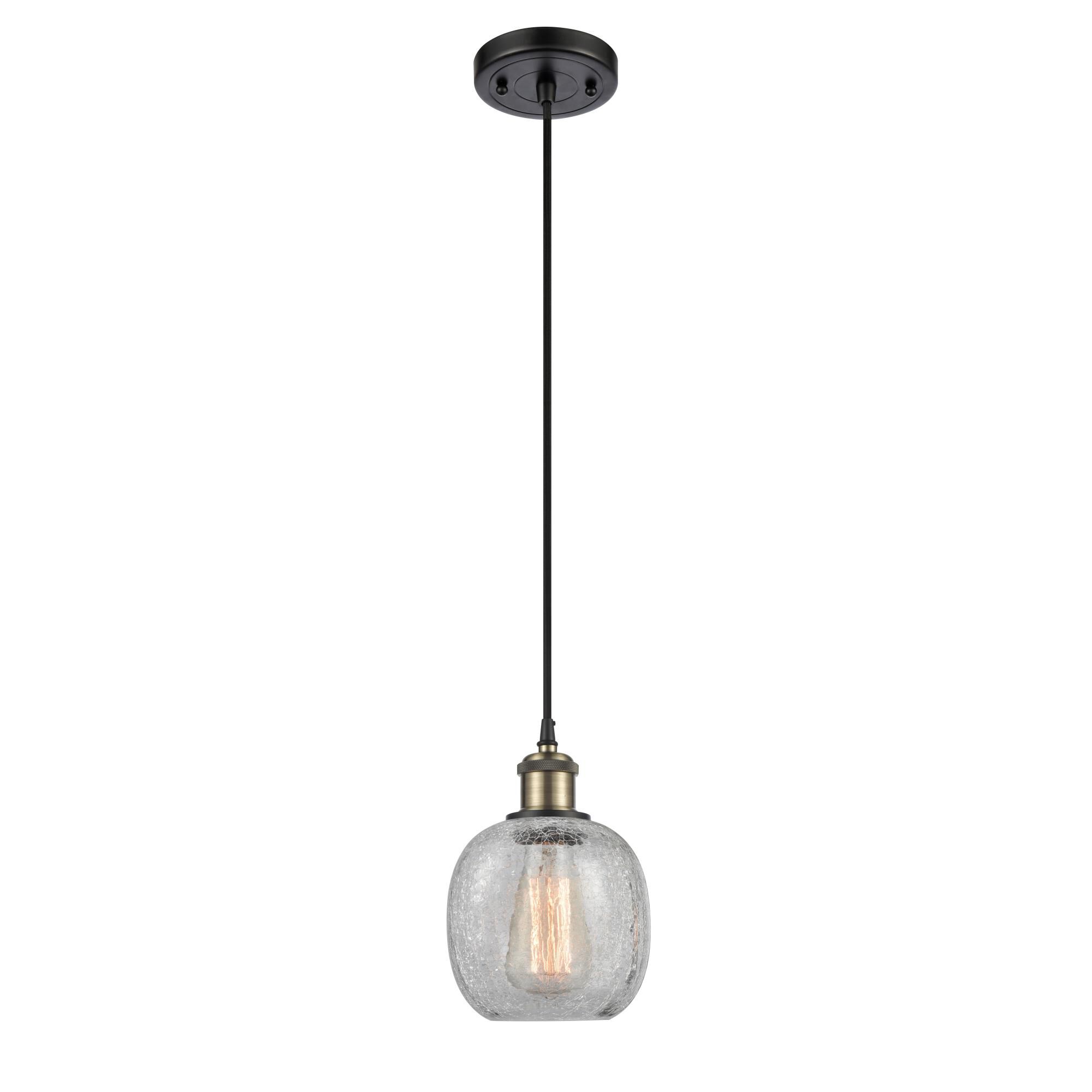 Shown in Black Antique Brass finish and Clear Crackle Belfast glass