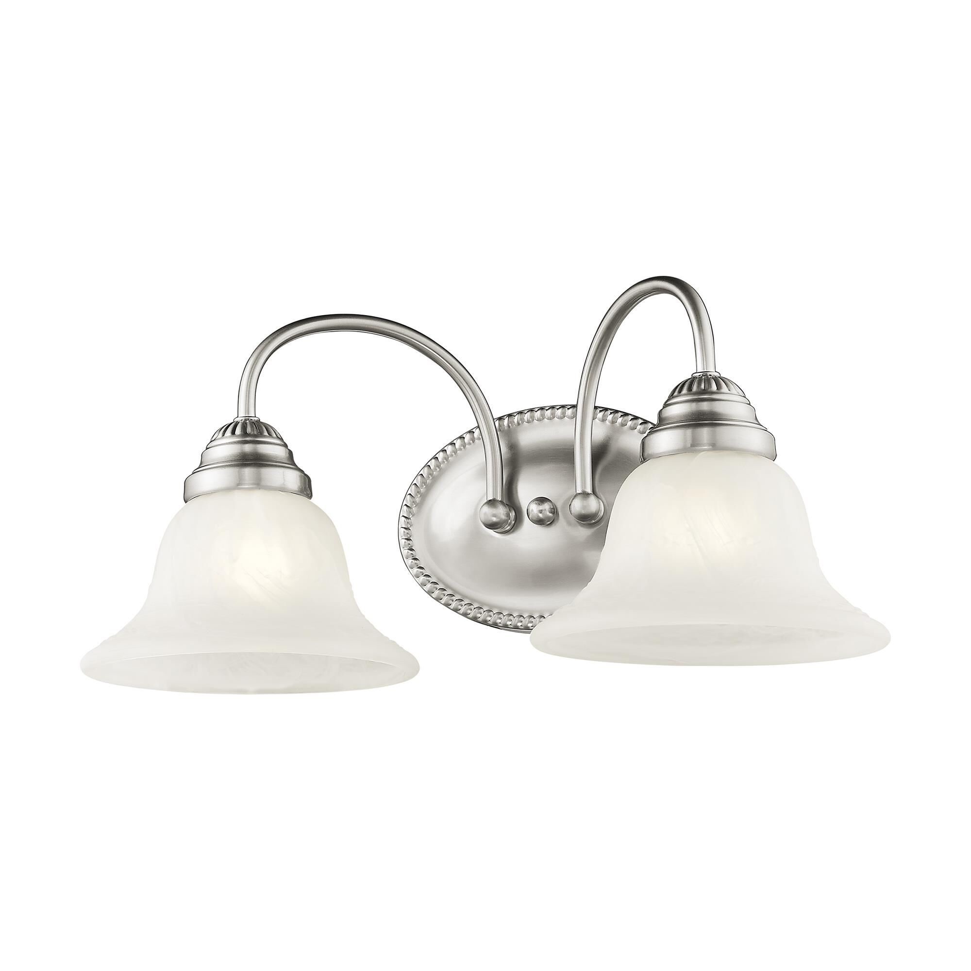 Shown in Brushed Nickel finish and White Alabaster glass